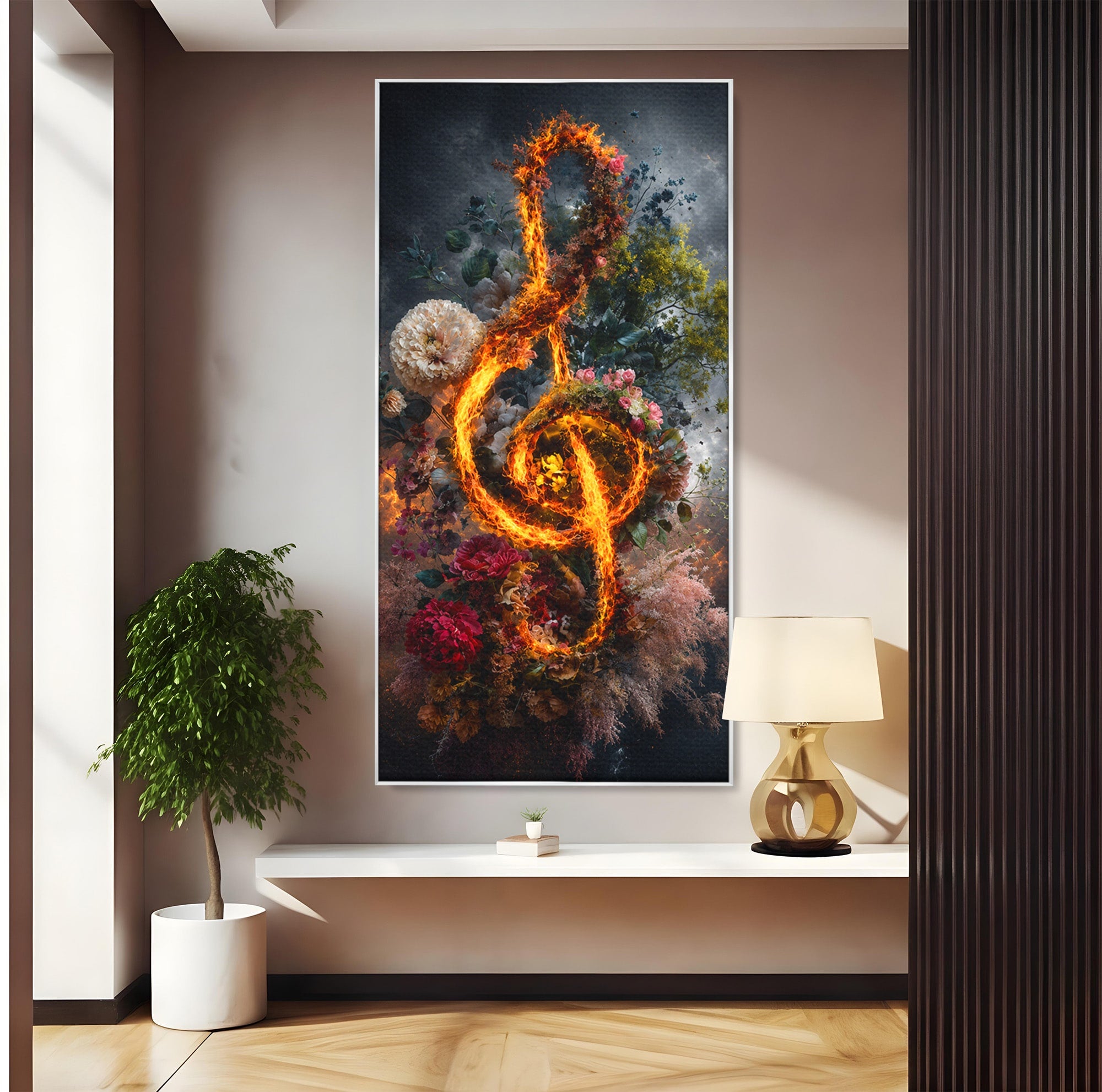 Tablou Canvas Premium LuxCanva® R1046, Cheia Sol In Flacari, Muzica, Flori, Arta, Living, Dormitor, Culori Vibrante