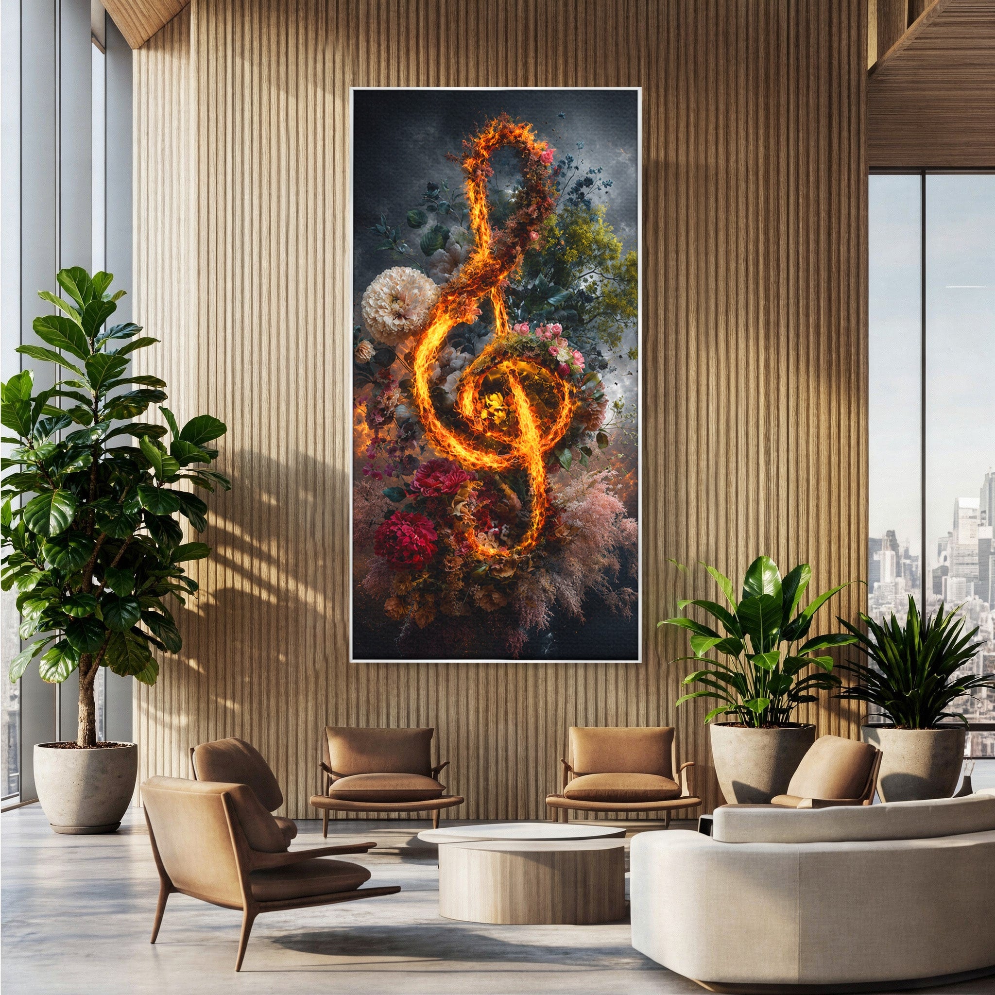 Tablou Canvas Premium LuxCanva® R1046, Cheia Sol In Flacari, Muzica, Flori, Arta, Living, Dormitor, Culori Vibrante