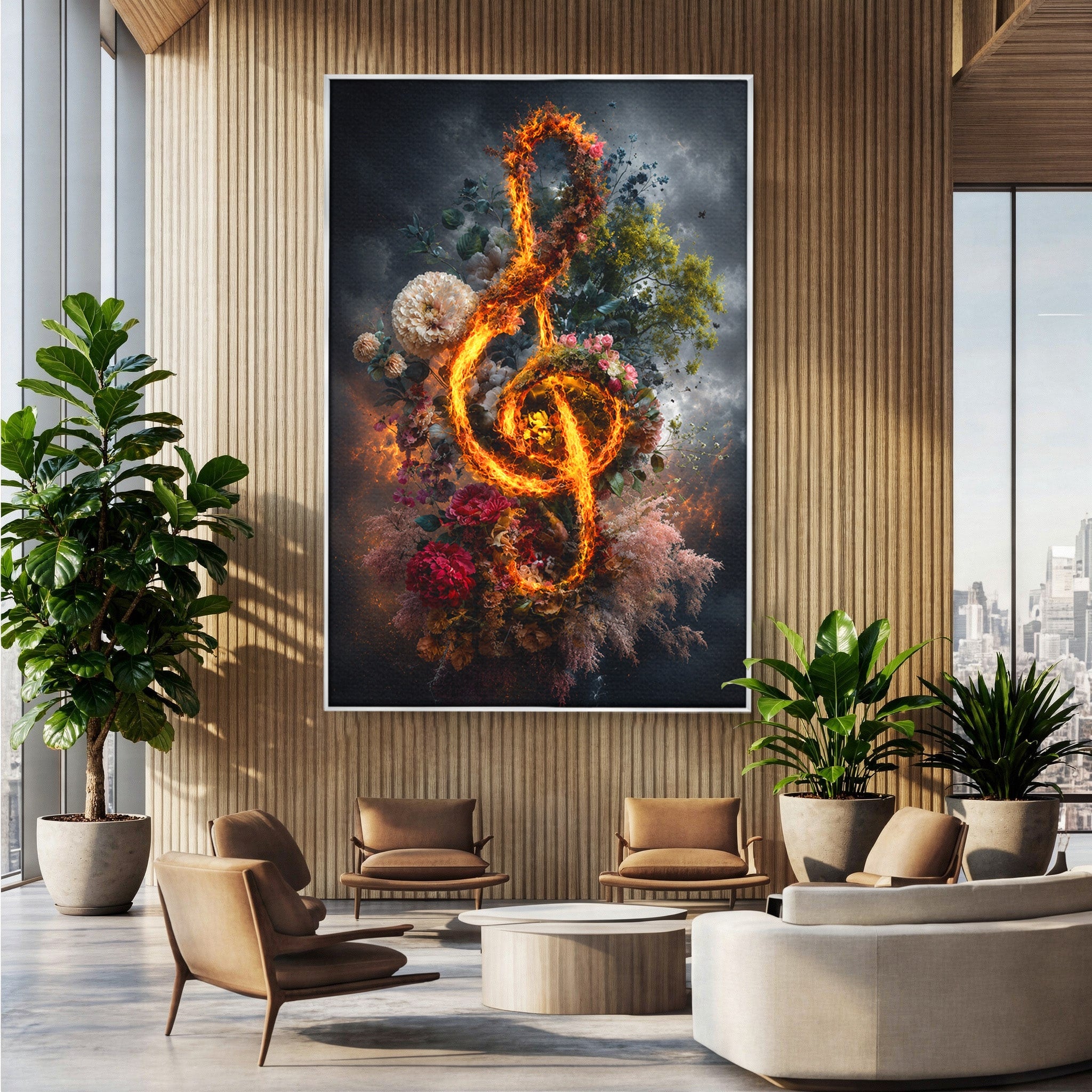 Tablou Canvas Premium LuxCanva® R1046, Cheia Sol In Flacari, Muzica, Flori, Arta, Living, Dormitor, Culori Vibrante