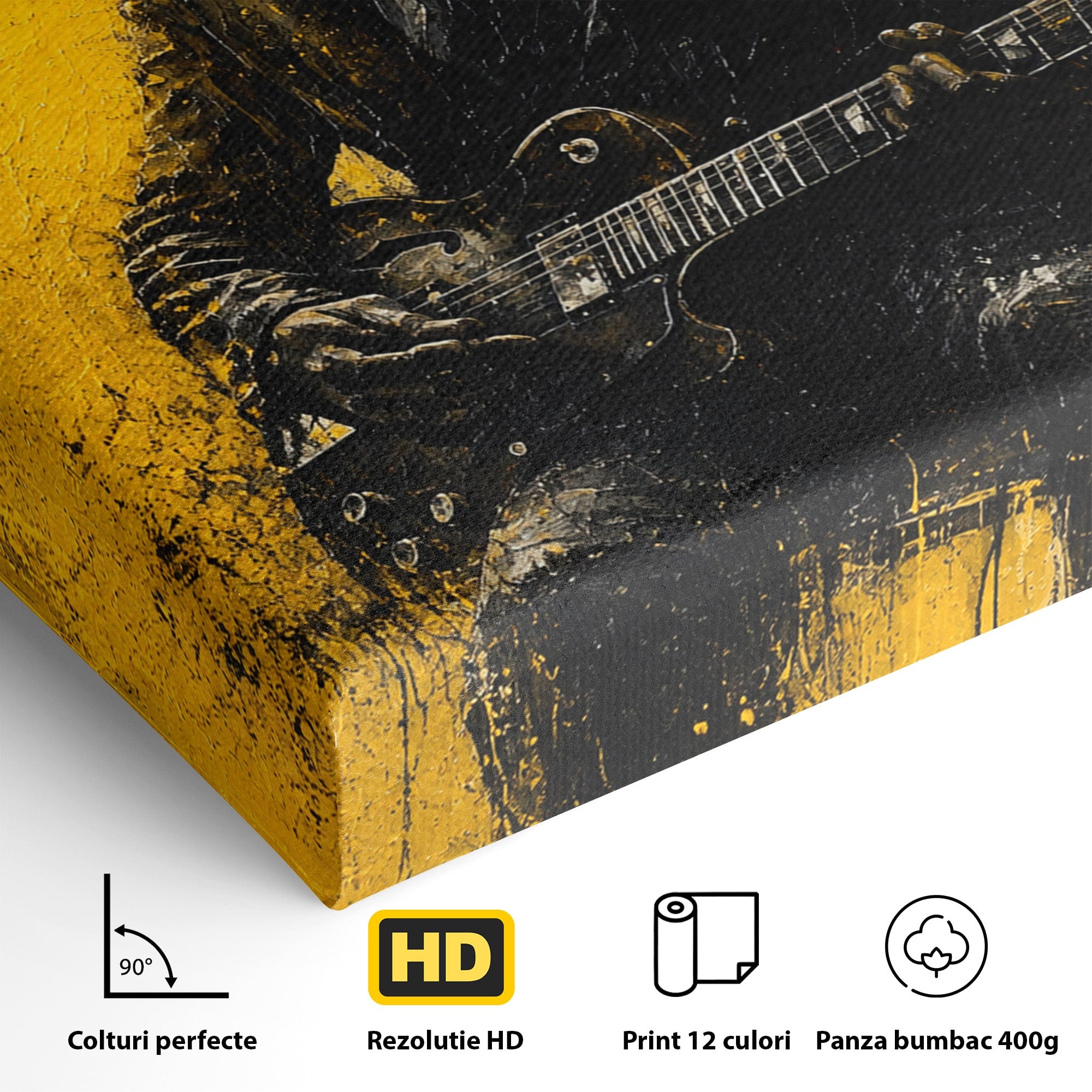 Tablou Canvas Premium LuxCanva® R1047, Chitaristul Misterios, Chitarist, Muzica, Silhouette, Living, Dormitor, Culori Vibrante