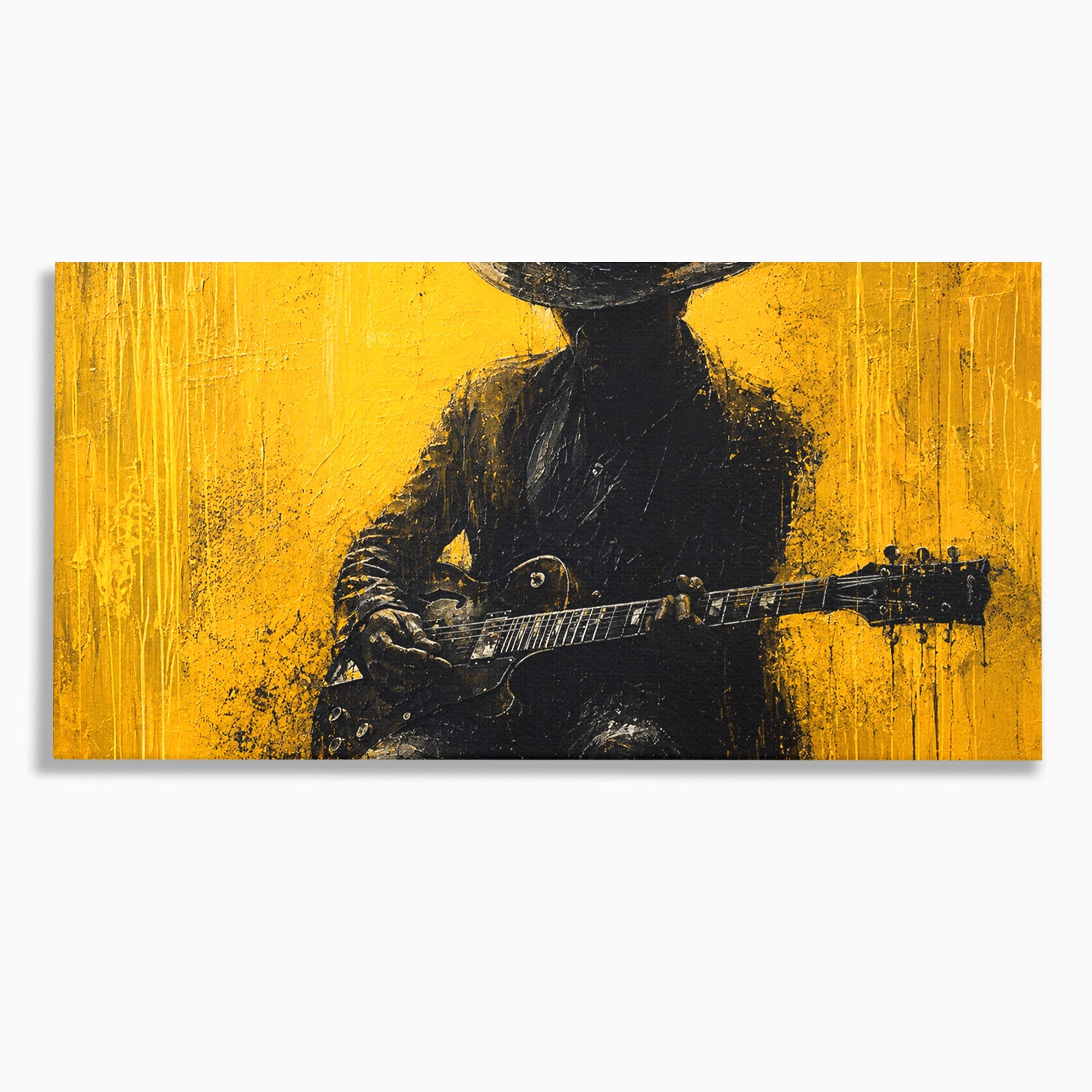 Tablou Canvas Premium LuxCanva® R1047, Chitaristul Misterios, Chitarist, Muzica, Silhouette, Living, Dormitor, Culori Vibrante
