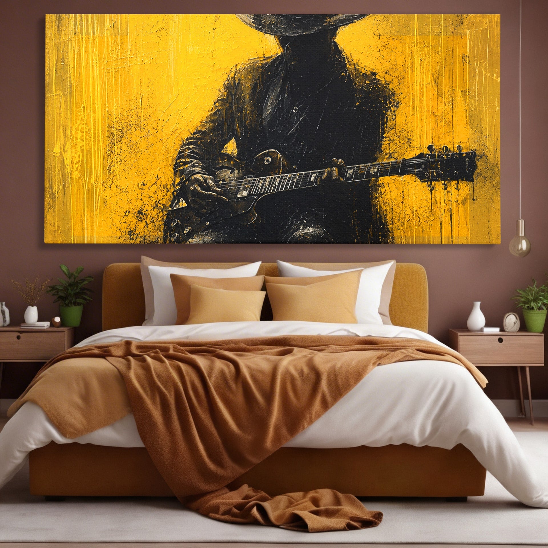 Tablou Canvas Premium LuxCanva® R1047, Chitaristul Misterios, Chitarist, Muzica, Silhouette, Living, Dormitor, Culori Vibrante