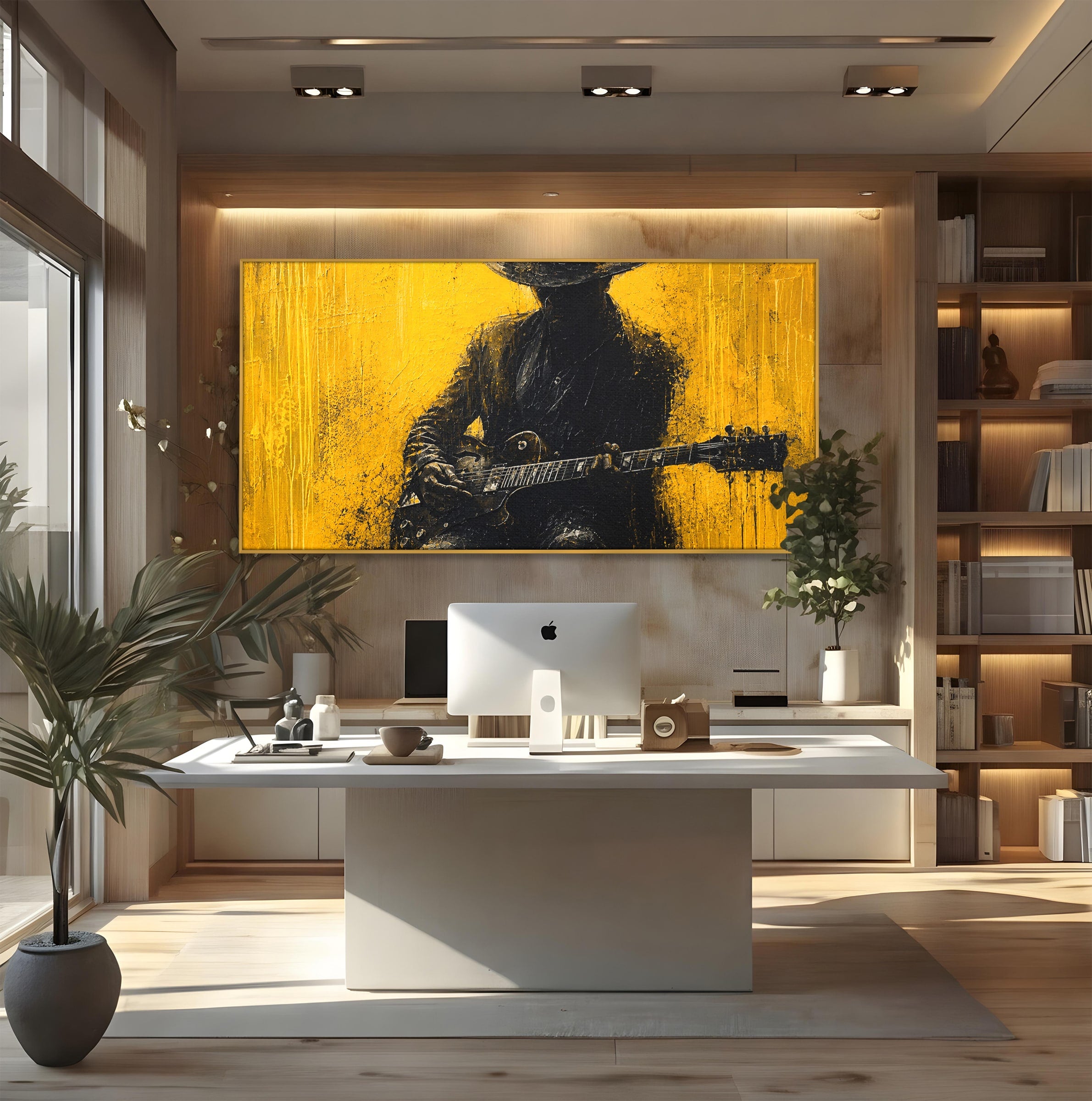 Tablou Canvas Premium LuxCanva® R1047, Chitaristul Misterios, Chitarist, Muzica, Silhouette, Living, Dormitor, Culori Vibrante