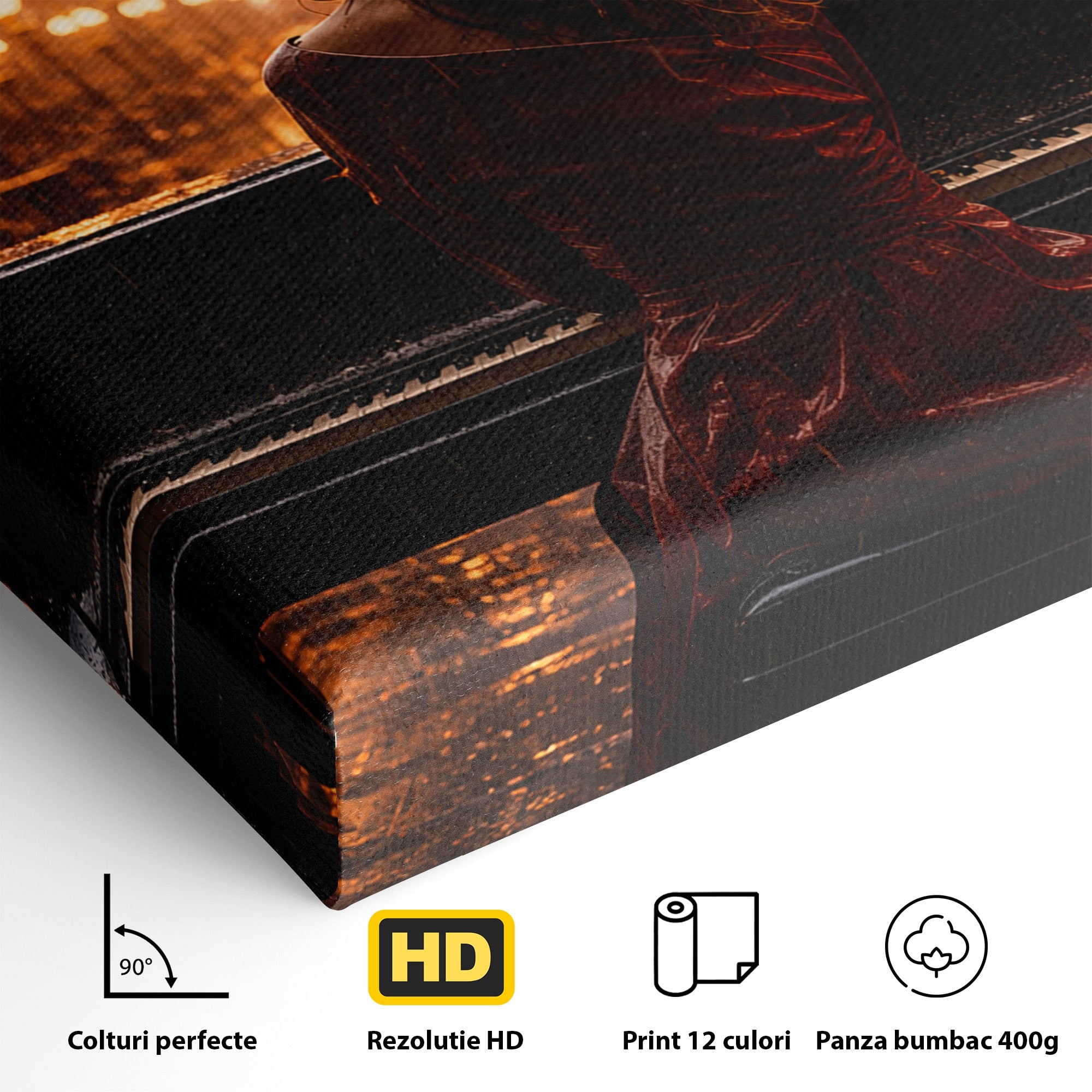 Tablou Canvas Premium LuxCanva® R1048, Pianista In Ploaie, Pian, Ploaie, Noapte, Femeie, Muzica, Romantic, Living, Dormitor, Culori Vibrante