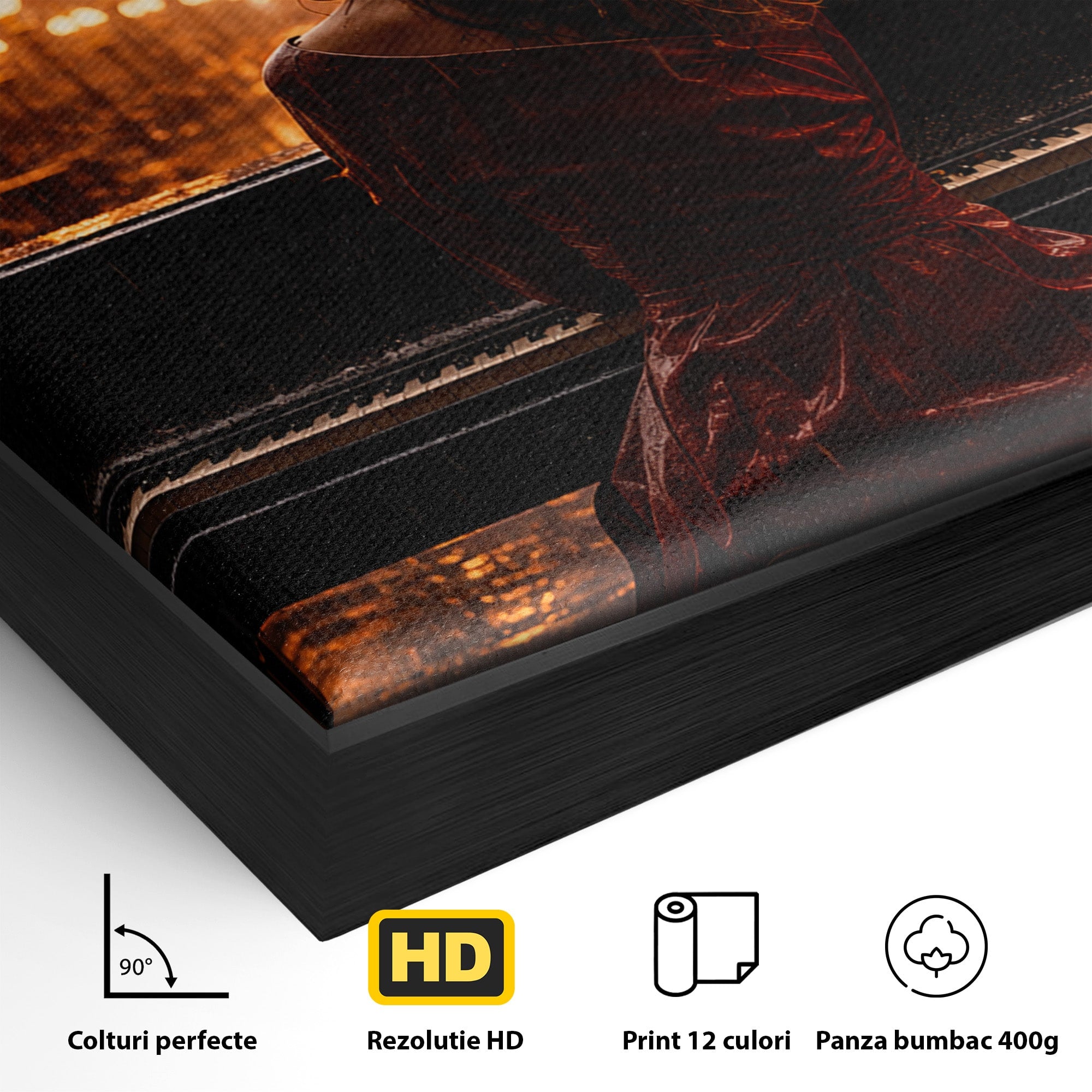 Tablou Canvas Premium LuxCanva® R1048, Pianista In Ploaie, Pian, Ploaie, Noapte, Femeie, Muzica, Romantic, Living, Dormitor, Culori Vibrante