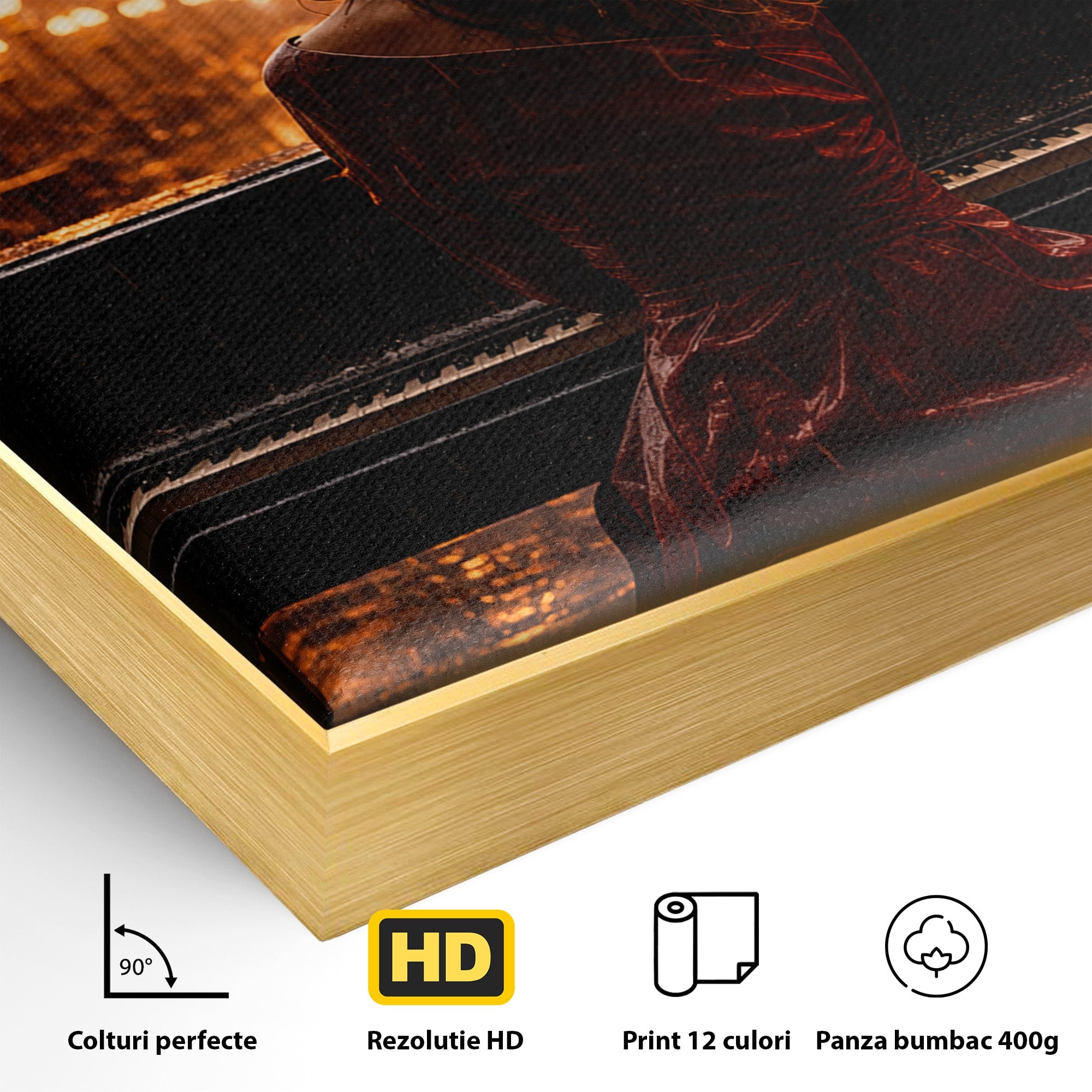 Tablou Canvas Premium LuxCanva® R1048, Pianista In Ploaie, Pian, Ploaie, Noapte, Femeie, Muzica, Romantic, Living, Dormitor, Culori Vibrante