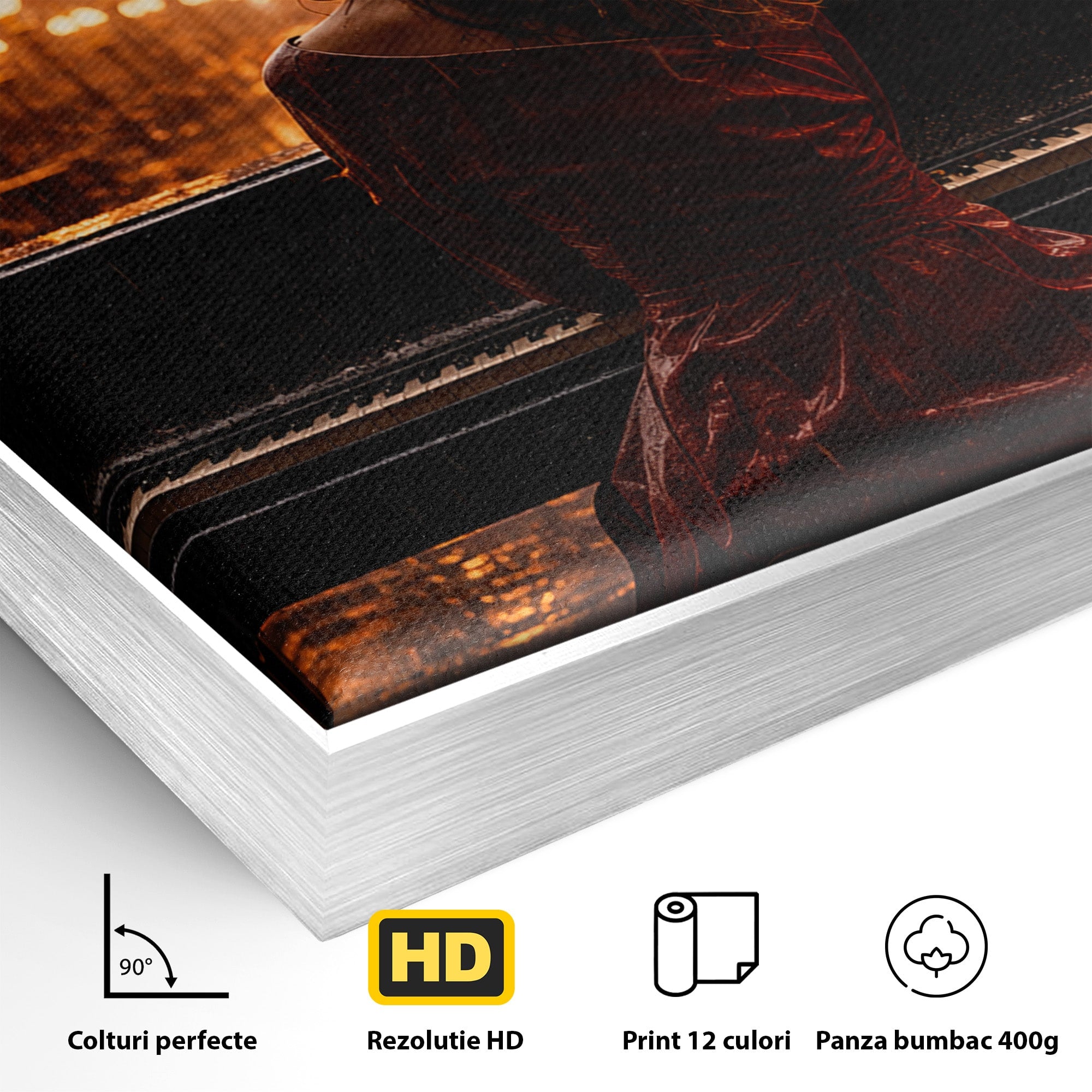 Tablou Canvas Premium LuxCanva® R1048, Pianista In Ploaie, Pian, Ploaie, Noapte, Femeie, Muzica, Romantic, Living, Dormitor, Culori Vibrante