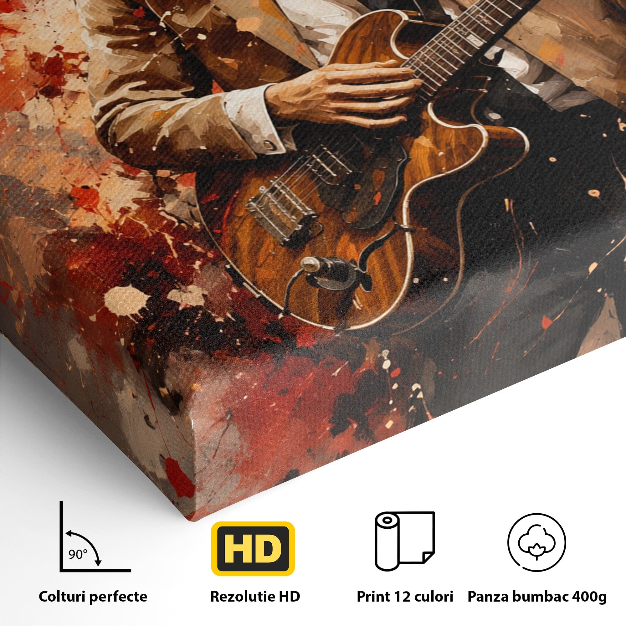 Tablou Canvas Premium LuxCanva® R1049, Chitaristul Misterios, Chitara, Muzica, Portret, Mister, Living, Culori Vibrante