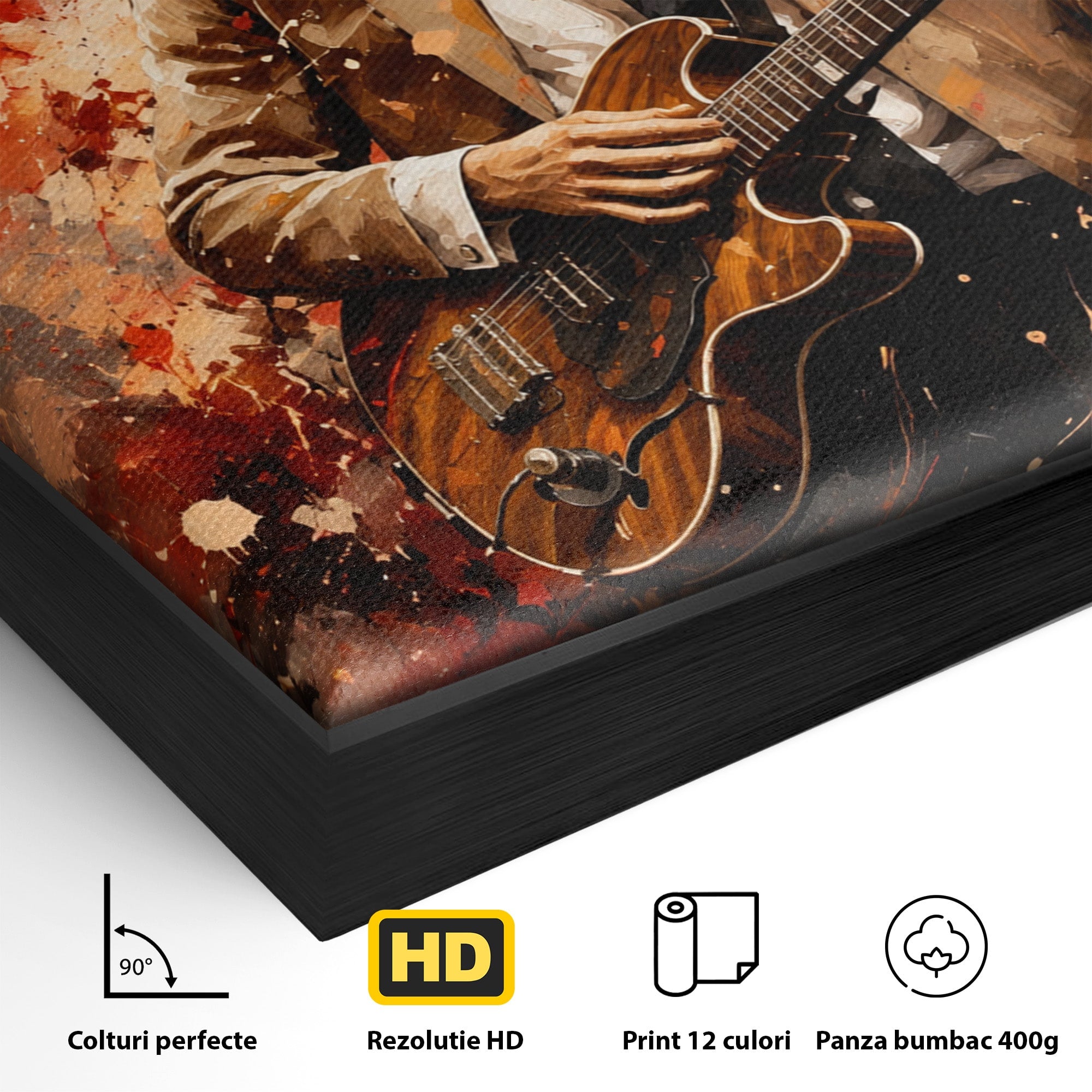 Tablou Canvas Premium LuxCanva® R1049, Chitaristul Misterios, Chitara, Muzica, Portret, Mister, Living, Culori Vibrante