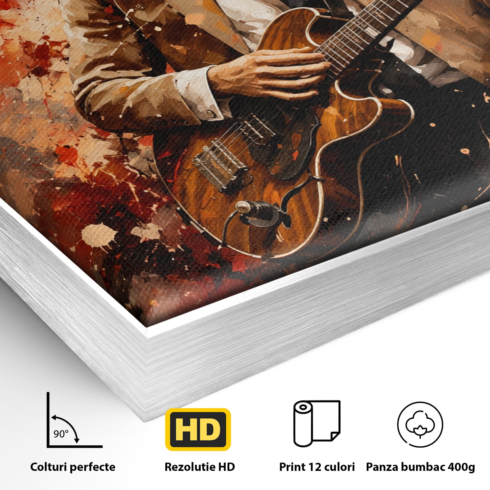 Tablou Canvas Premium LuxCanva® R1049, Chitaristul Misterios, Chitara, Muzica, Portret, Mister, Living, Culori Vibrante