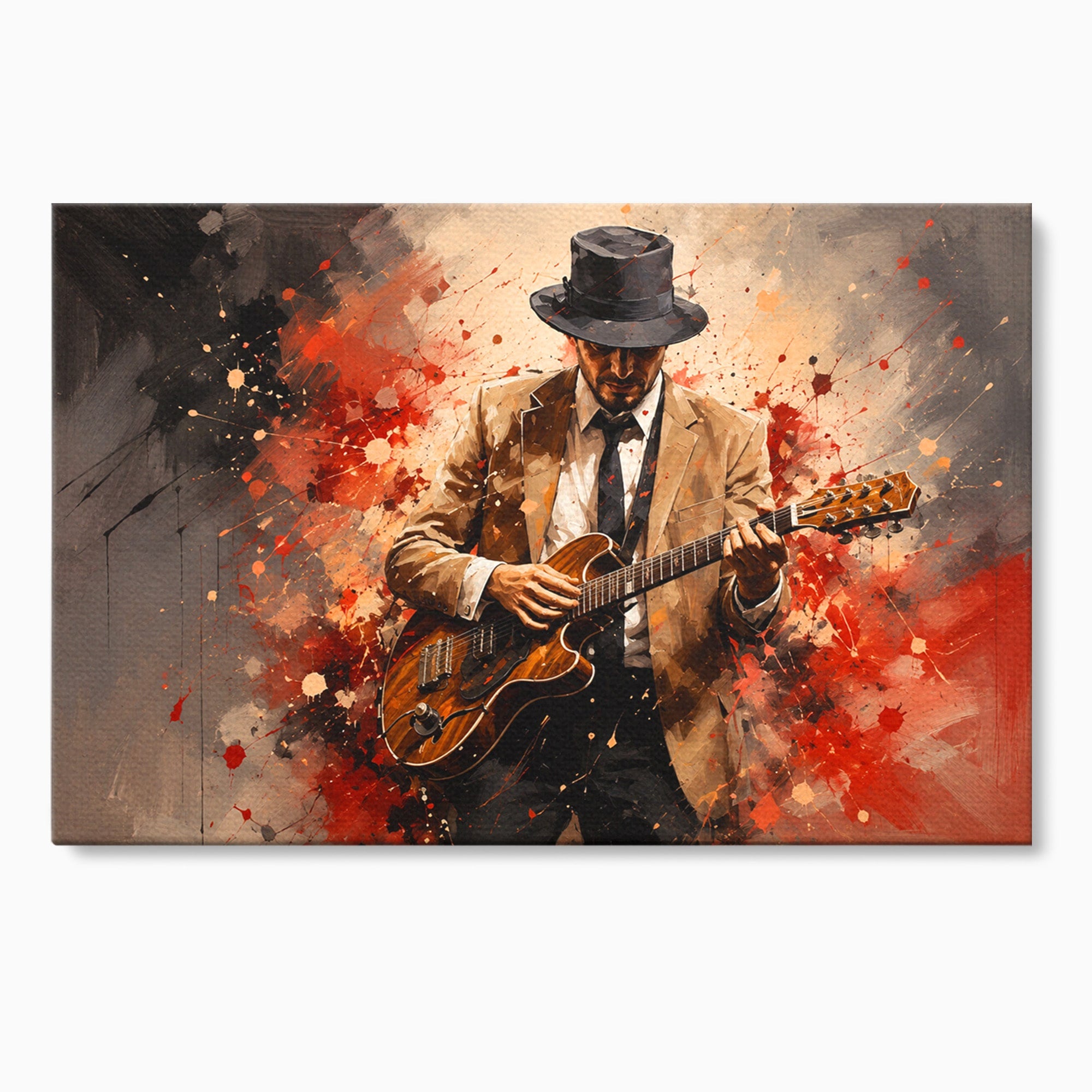 Tablou Canvas Premium LuxCanva® R1049, Chitaristul Misterios, Chitara, Muzica, Portret, Mister, Living, Culori Vibrante