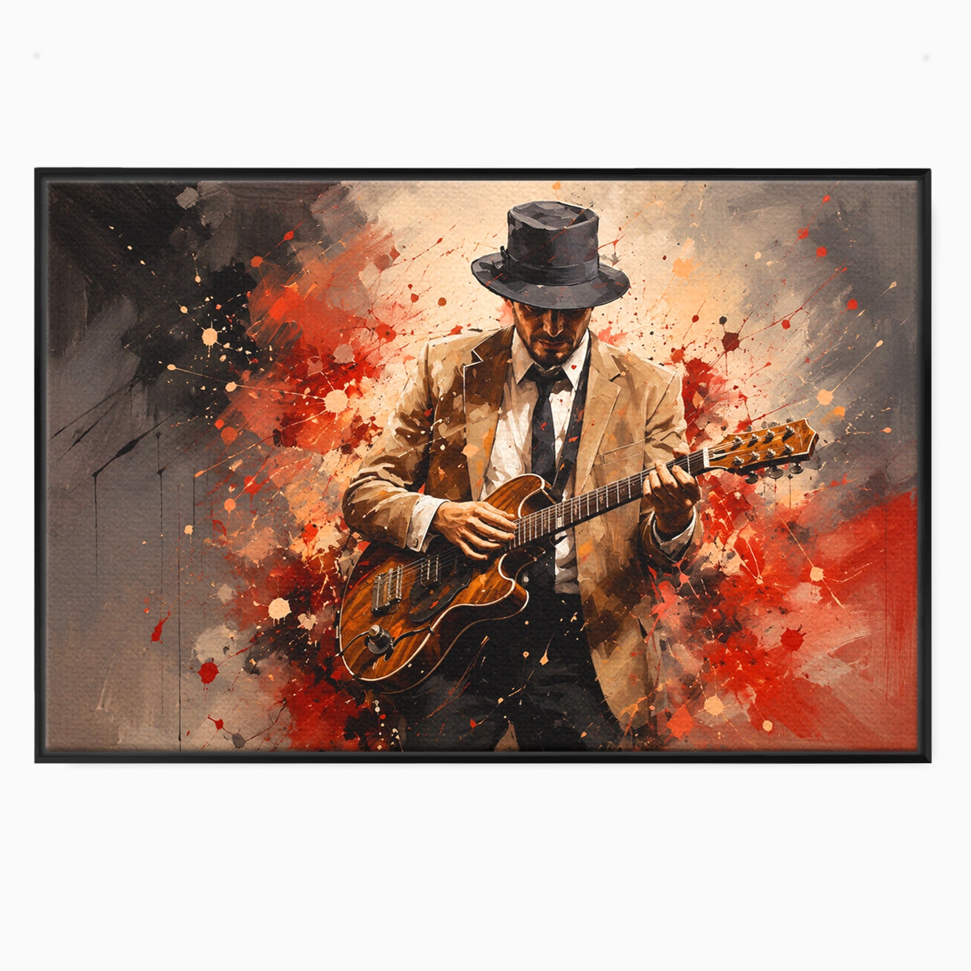 Tablou Canvas Premium LuxCanva® R1049, Chitaristul Misterios, Chitara, Muzica, Portret, Mister, Living, Culori Vibrante