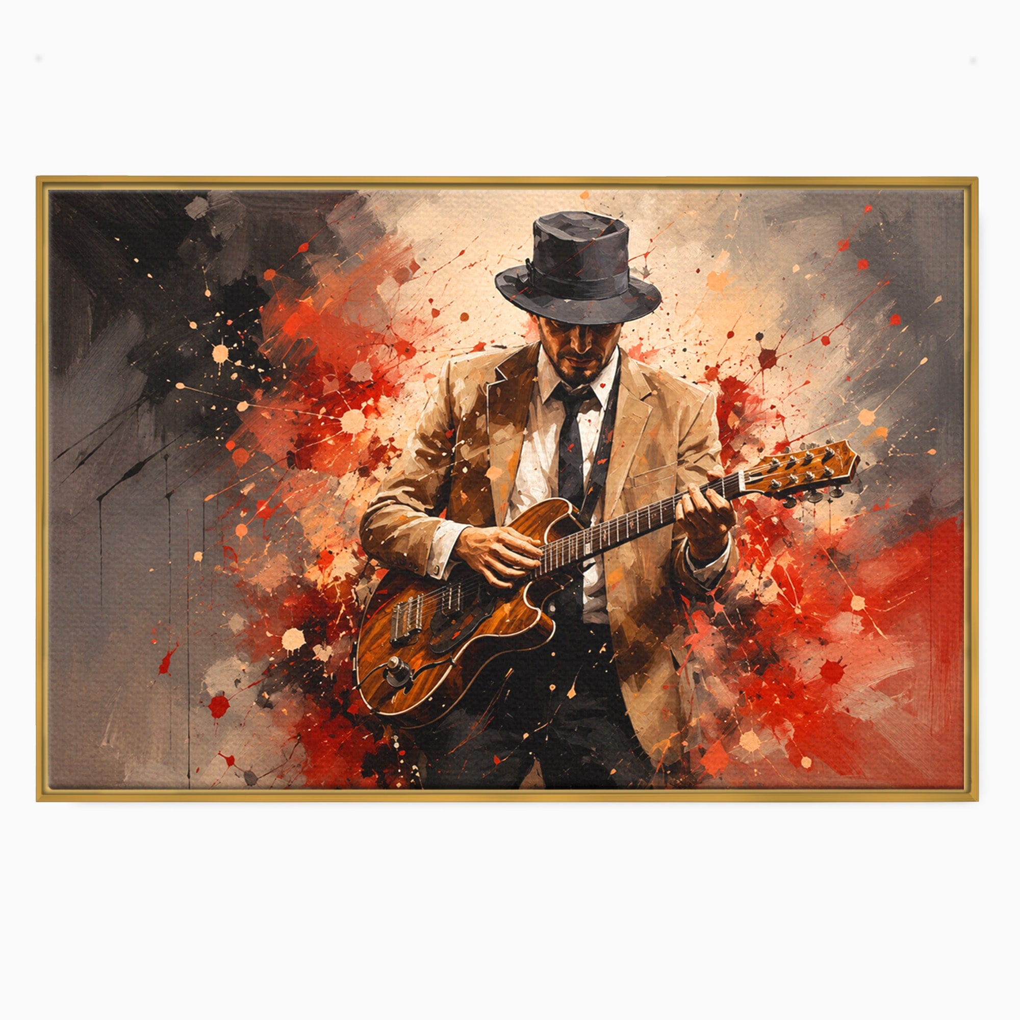 Tablou Canvas Premium LuxCanva® R1049, Chitaristul Misterios, Chitara, Muzica, Portret, Mister, Living, Culori Vibrante