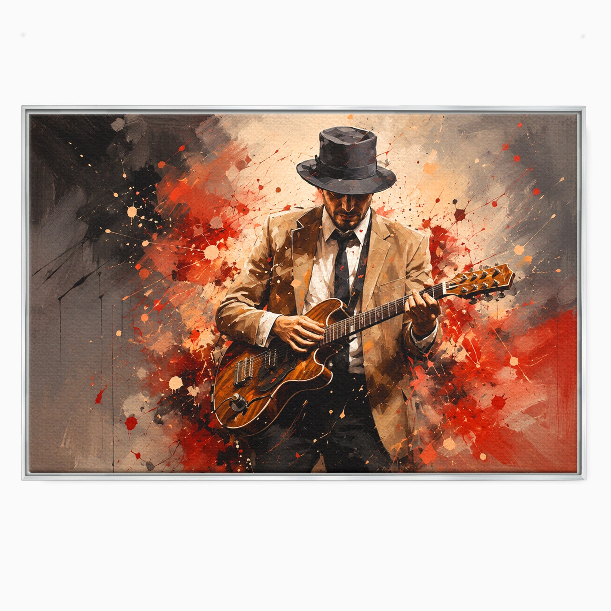 Tablou Canvas Premium LuxCanva® R1049, Chitaristul Misterios, Chitara, Muzica, Portret, Mister, Living, Culori Vibrante