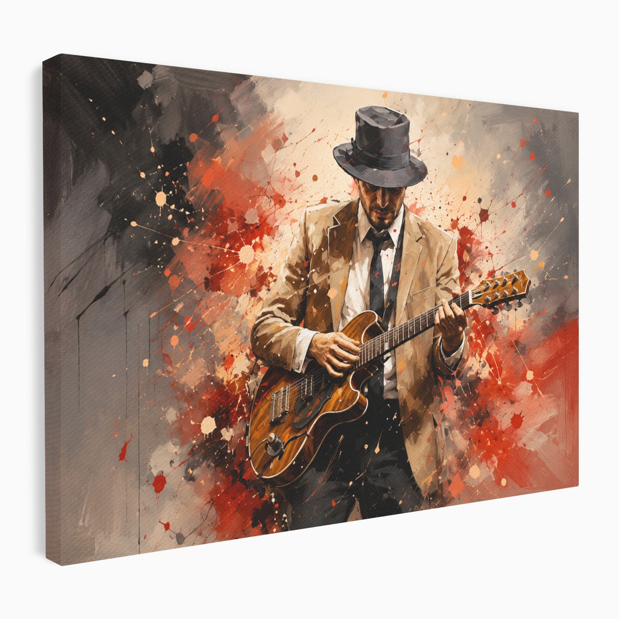 Tablou Canvas Premium LuxCanva® R1049, Chitaristul Misterios, Chitara, Muzica, Portret, Mister, Living, Culori Vibrante