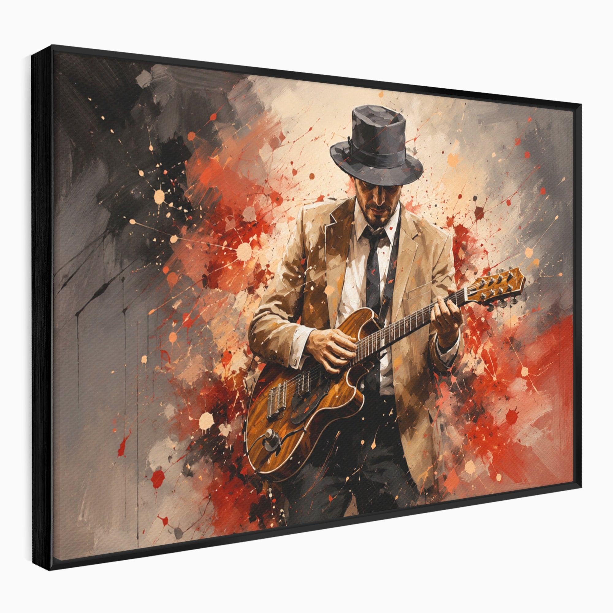 Tablou Canvas Premium LuxCanva® R1049, Chitaristul Misterios, Chitara, Muzica, Portret, Mister, Living, Culori Vibrante