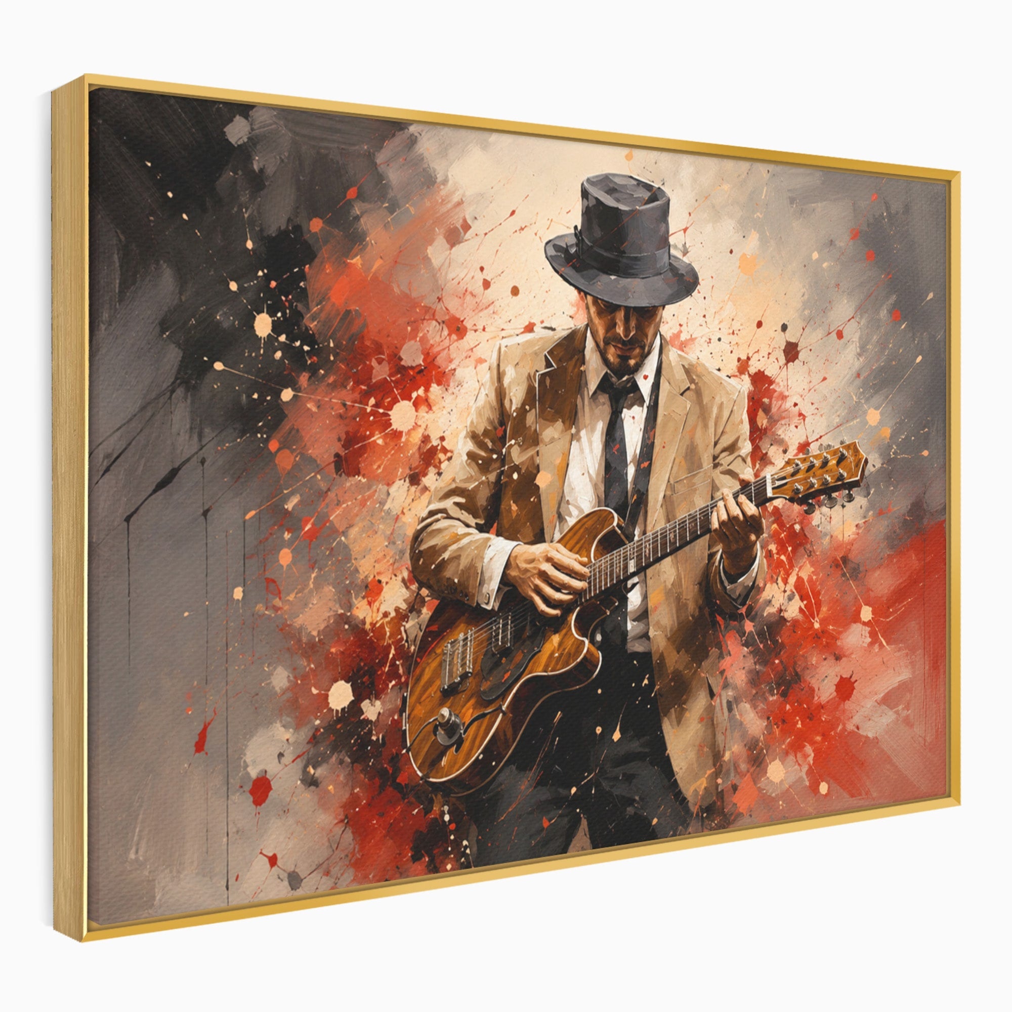 Tablou Canvas Premium LuxCanva® R1049, Chitaristul Misterios, Chitara, Muzica, Portret, Mister, Living, Culori Vibrante