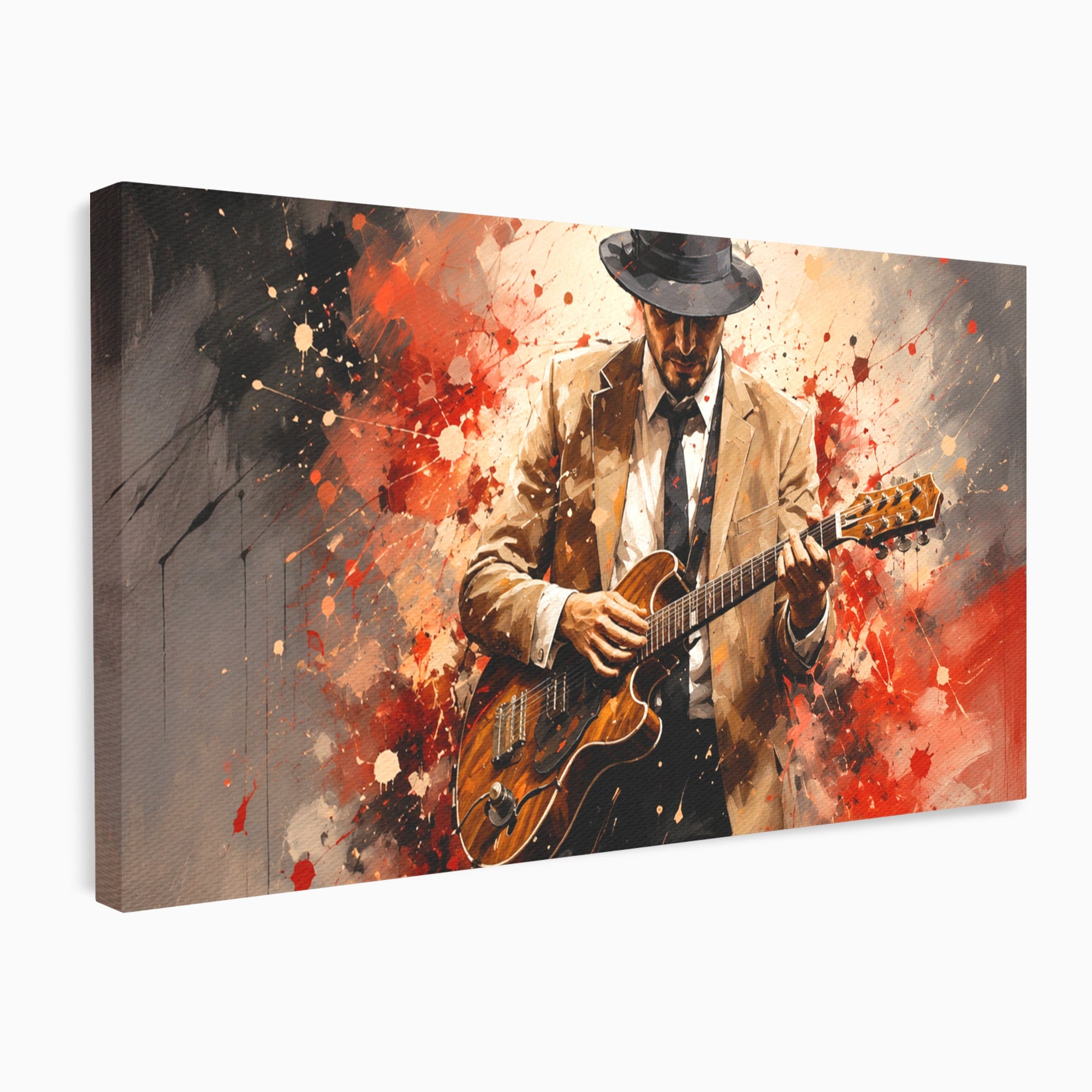 Tablou Canvas Premium LuxCanva® R1049, Chitaristul Misterios, Chitara, Muzica, Portret, Mister, Living, Culori Vibrante