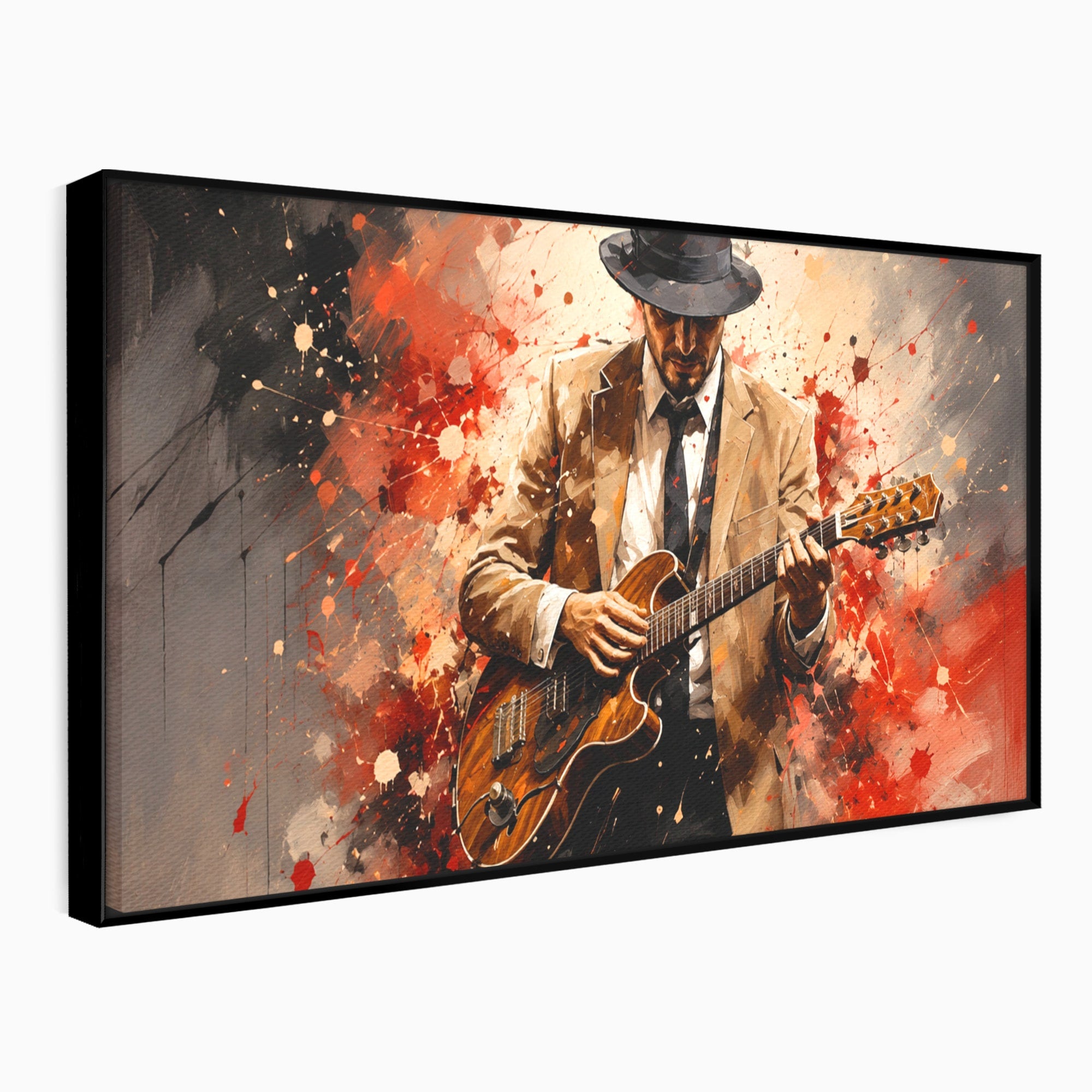 Tablou Canvas Premium LuxCanva® R1049, Chitaristul Misterios, Chitara, Muzica, Portret, Mister, Living, Culori Vibrante