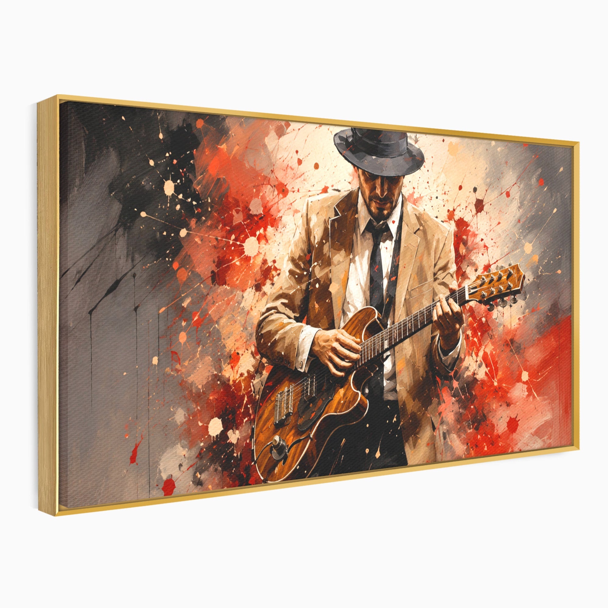 Tablou Canvas Premium LuxCanva® R1049, Chitaristul Misterios, Chitara, Muzica, Portret, Mister, Living, Culori Vibrante