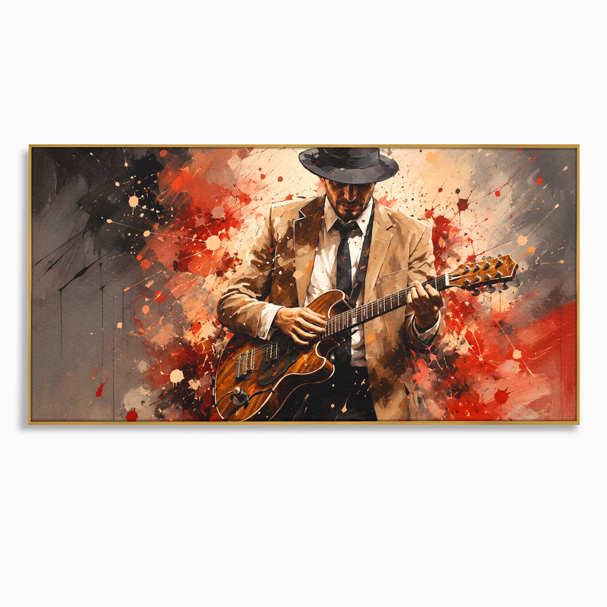 Tablou Canvas Premium LuxCanva® R1049, Chitaristul Misterios, Chitara, Muzica, Portret, Mister, Living, Culori Vibrante
