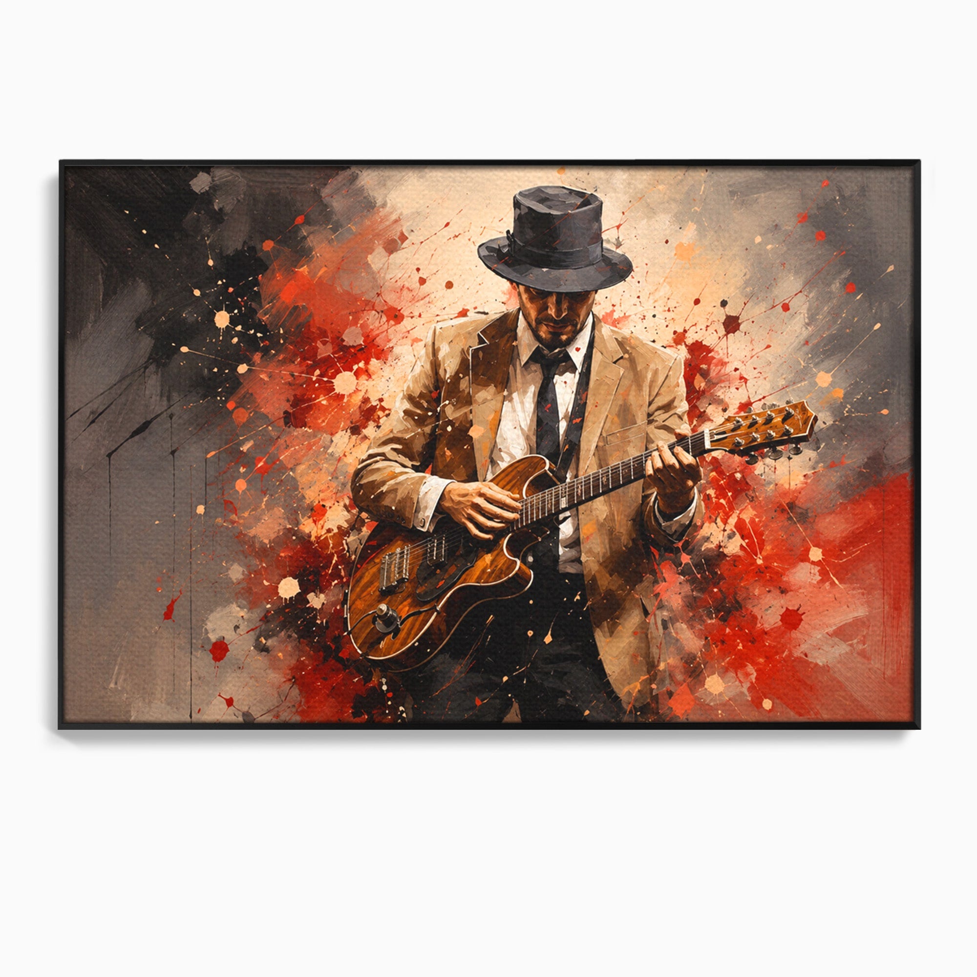 Tablou Canvas Premium LuxCanva® R1049, Chitaristul Misterios, Chitara, Muzica, Portret, Mister, Living, Culori Vibrante