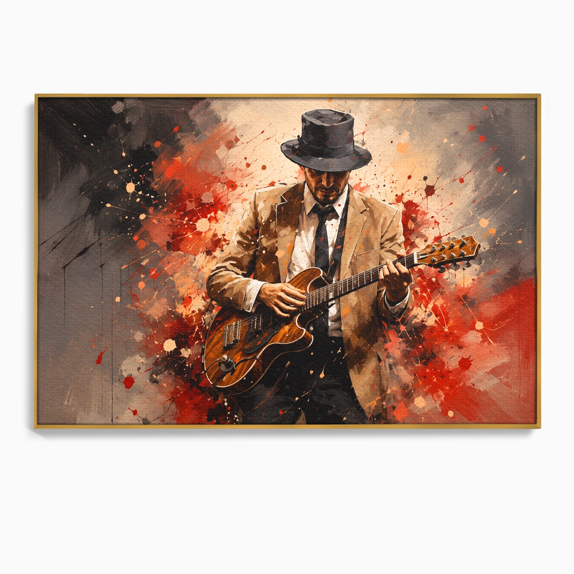 Tablou Canvas Premium LuxCanva® R1049, Chitaristul Misterios, Chitara, Muzica, Portret, Mister, Living, Culori Vibrante