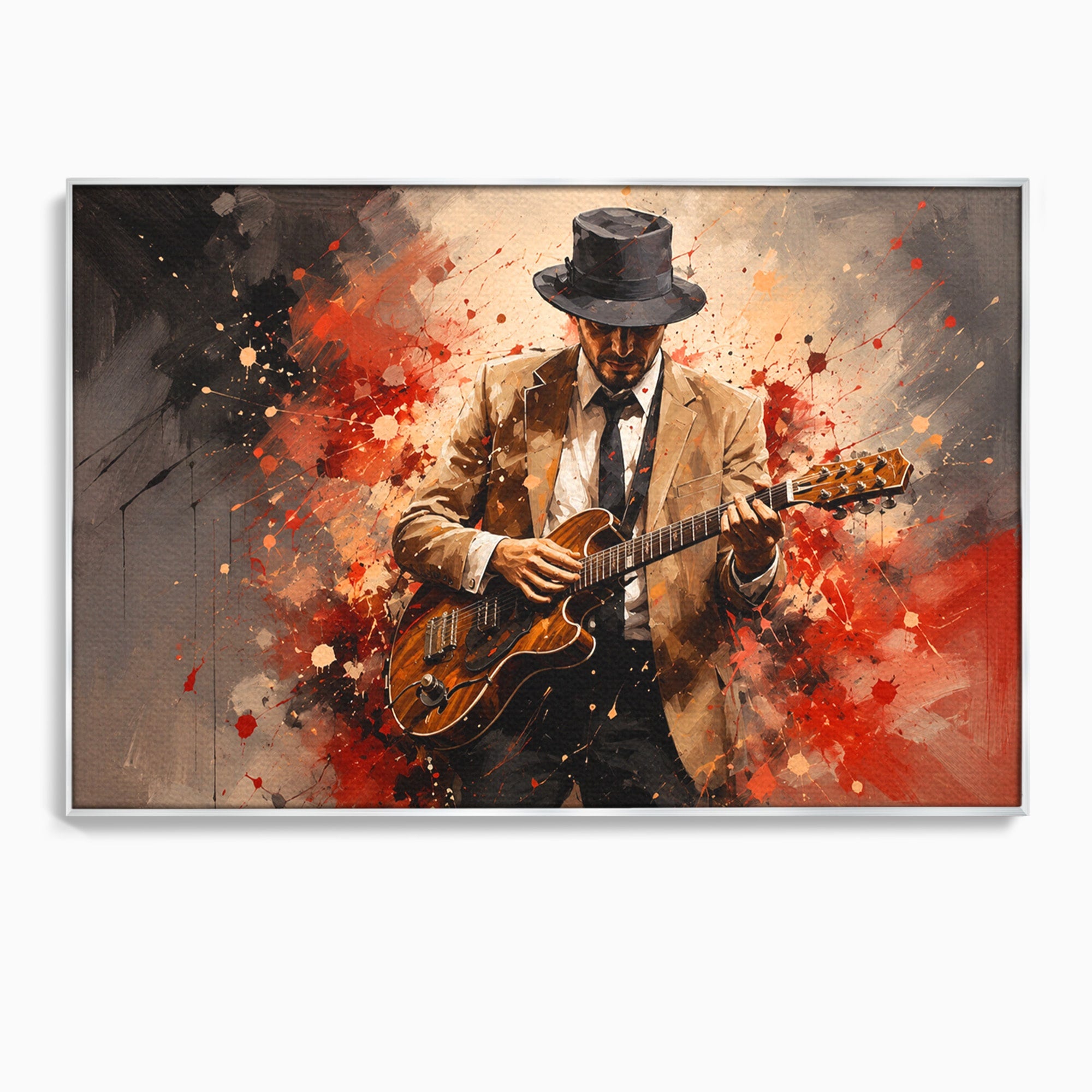 Tablou Canvas Premium LuxCanva® R1049, Chitaristul Misterios, Chitara, Muzica, Portret, Mister, Living, Culori Vibrante