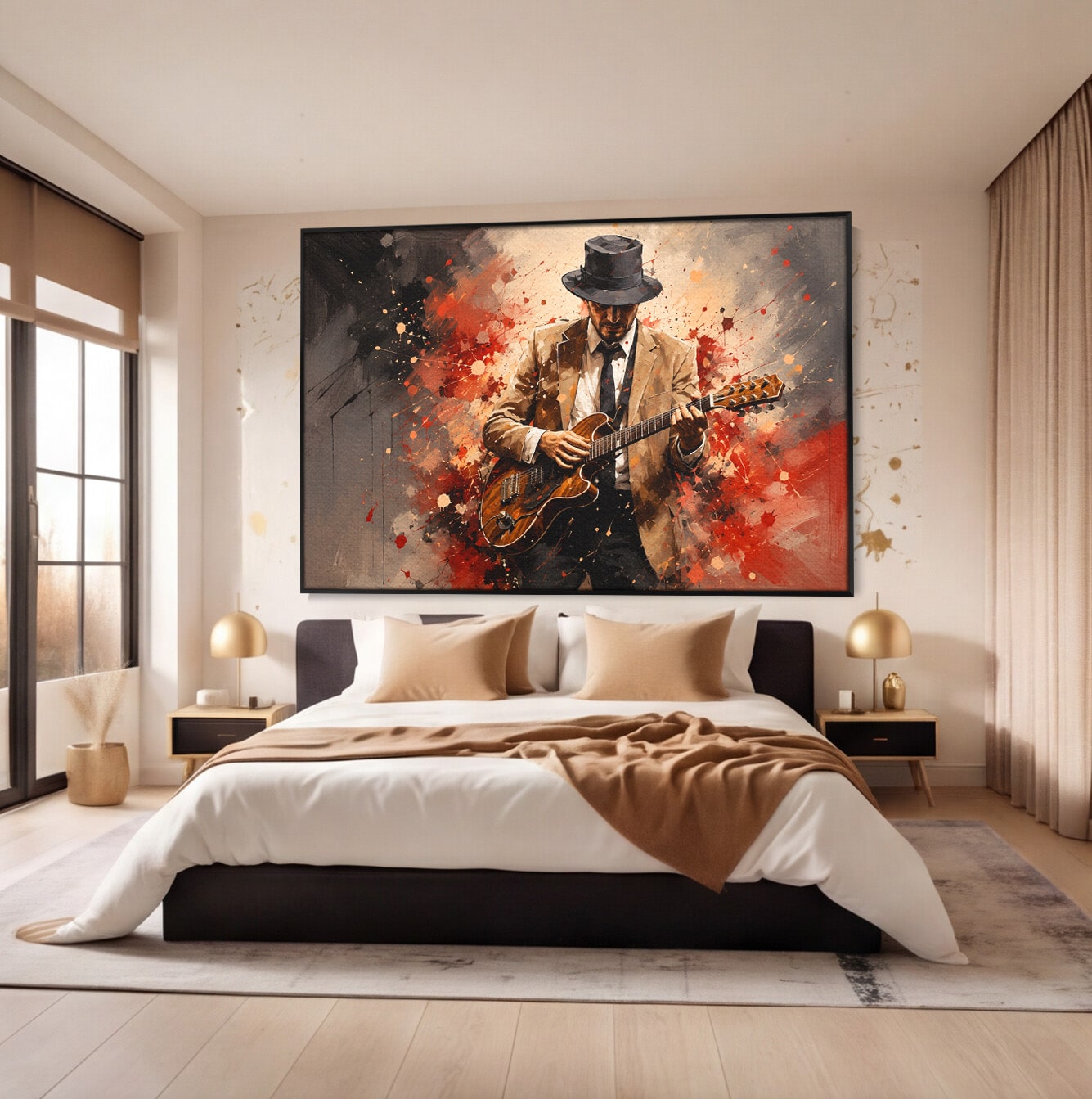 Tablou Canvas Premium LuxCanva® R1049, Chitaristul Misterios, Chitara, Muzica, Portret, Mister, Living, Culori Vibrante