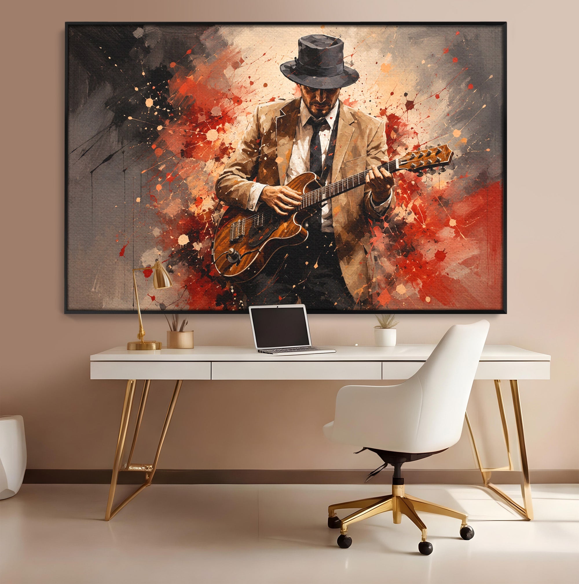 Tablou Canvas Premium LuxCanva® R1049, Chitaristul Misterios, Chitara, Muzica, Portret, Mister, Living, Culori Vibrante