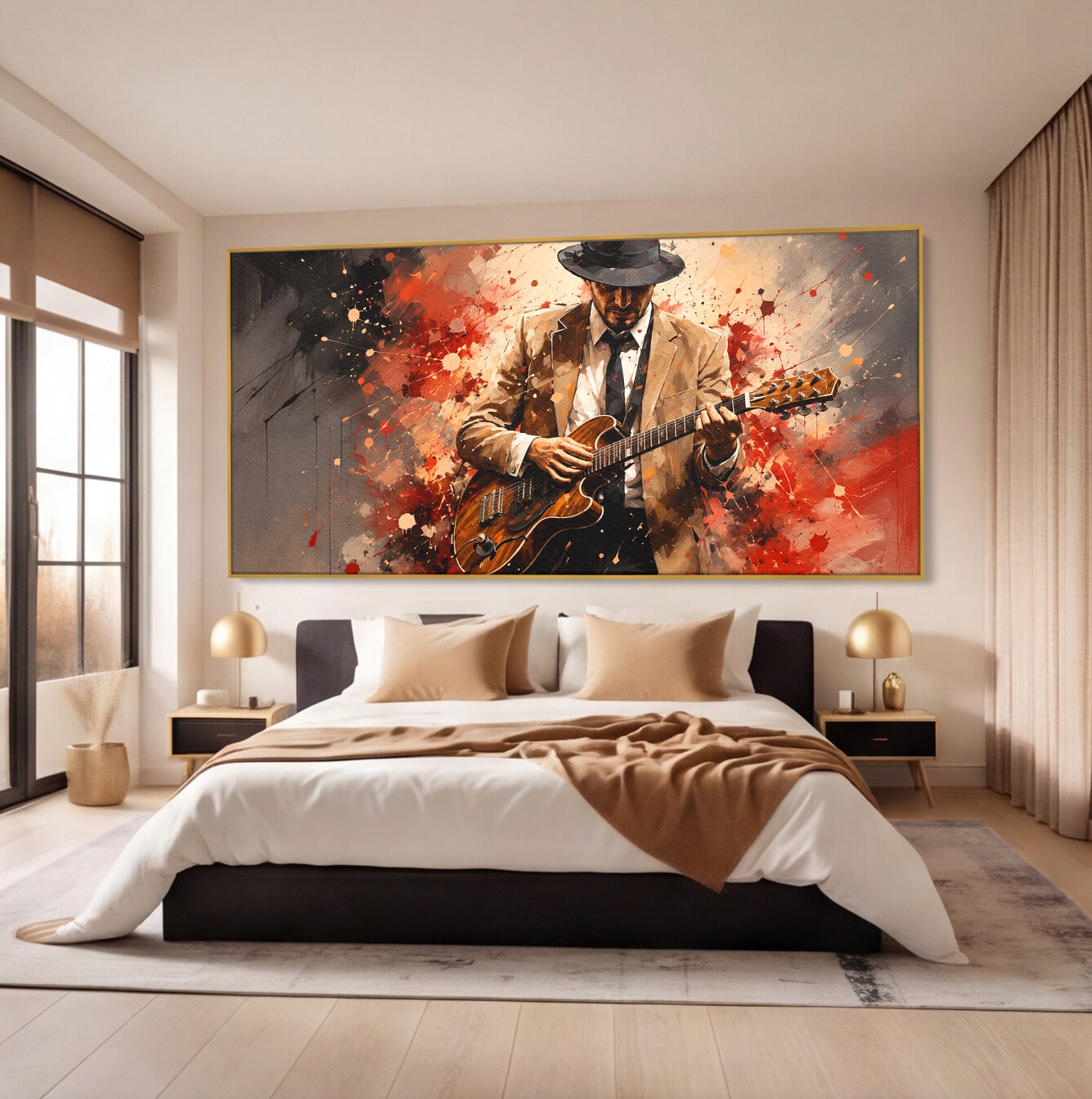 Tablou Canvas Premium LuxCanva® R1049, Chitaristul Misterios, Chitara, Muzica, Portret, Mister, Living, Culori Vibrante