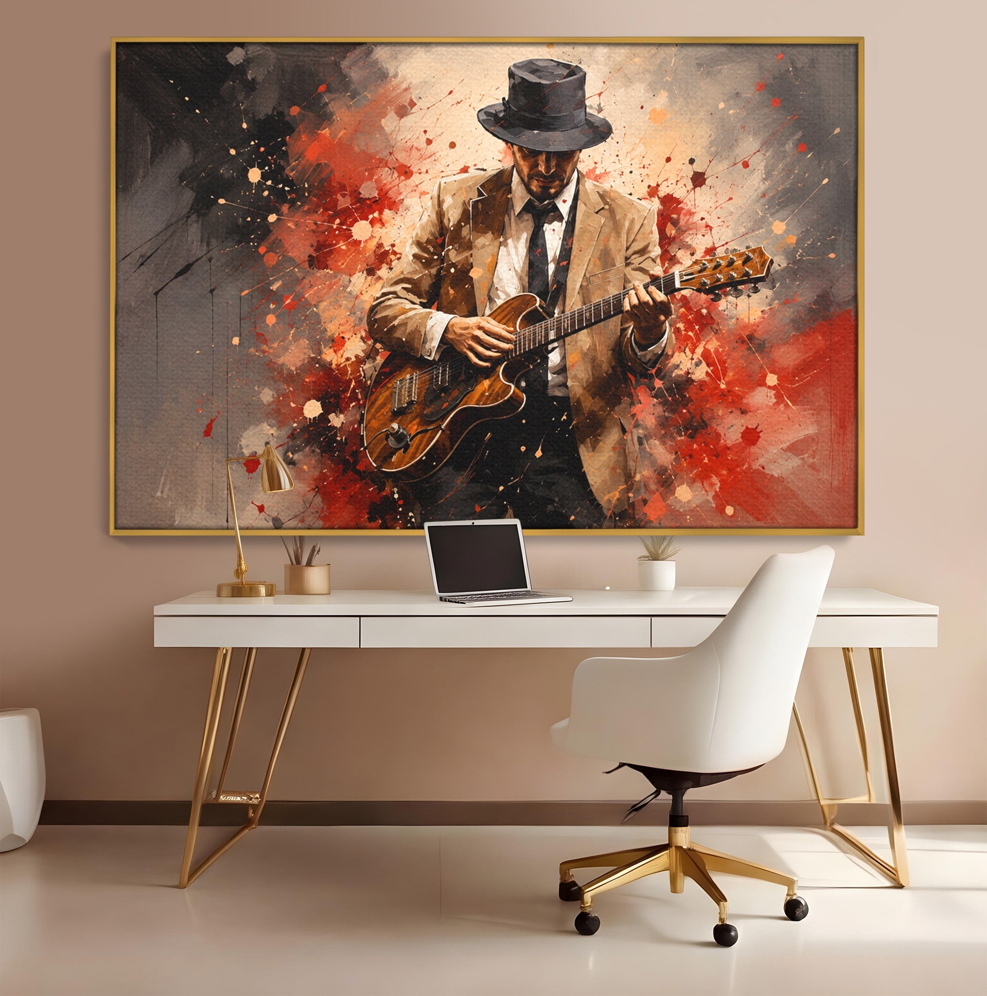 Tablou Canvas Premium LuxCanva® R1049, Chitaristul Misterios, Chitara, Muzica, Portret, Mister, Living, Culori Vibrante