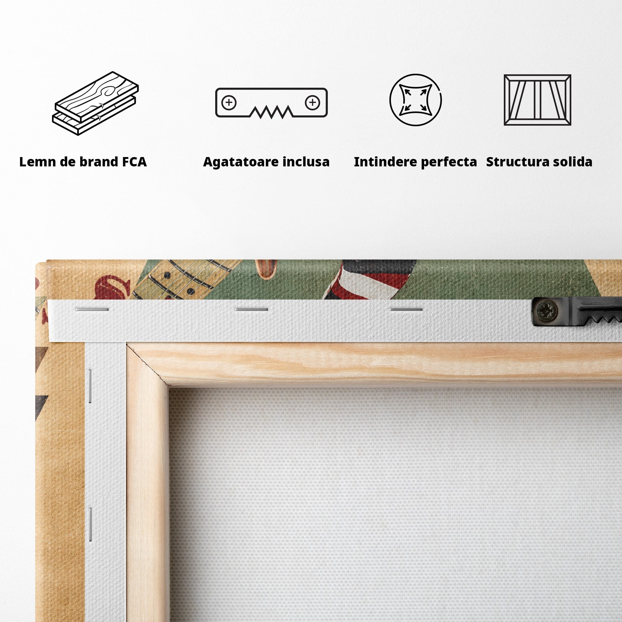 Tablou Canvas Premium LuxCanva® R1050, Chitara Rock Vintage, Chitara, Rock, Vintage, Muzica, Arta, Living, Birou, Culori Vibrante