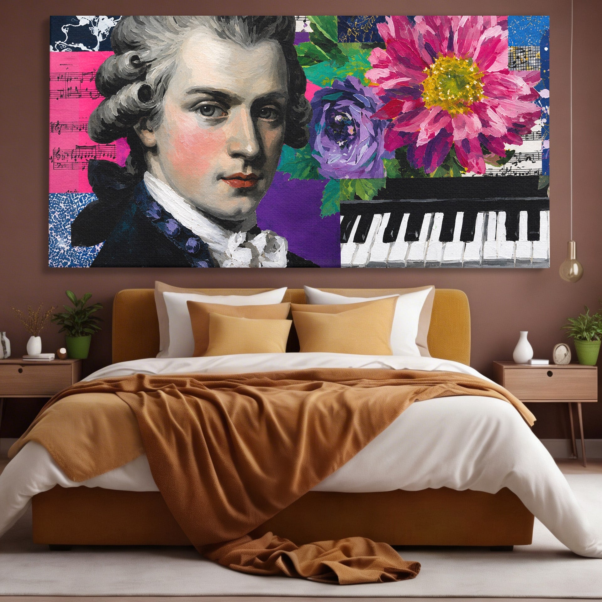 Tablou Canvas Premium LuxCanva® R1051, Portretul Lui Mozart, Portret, Muzician, Clasic, Living, Birou, Culori Vibrante