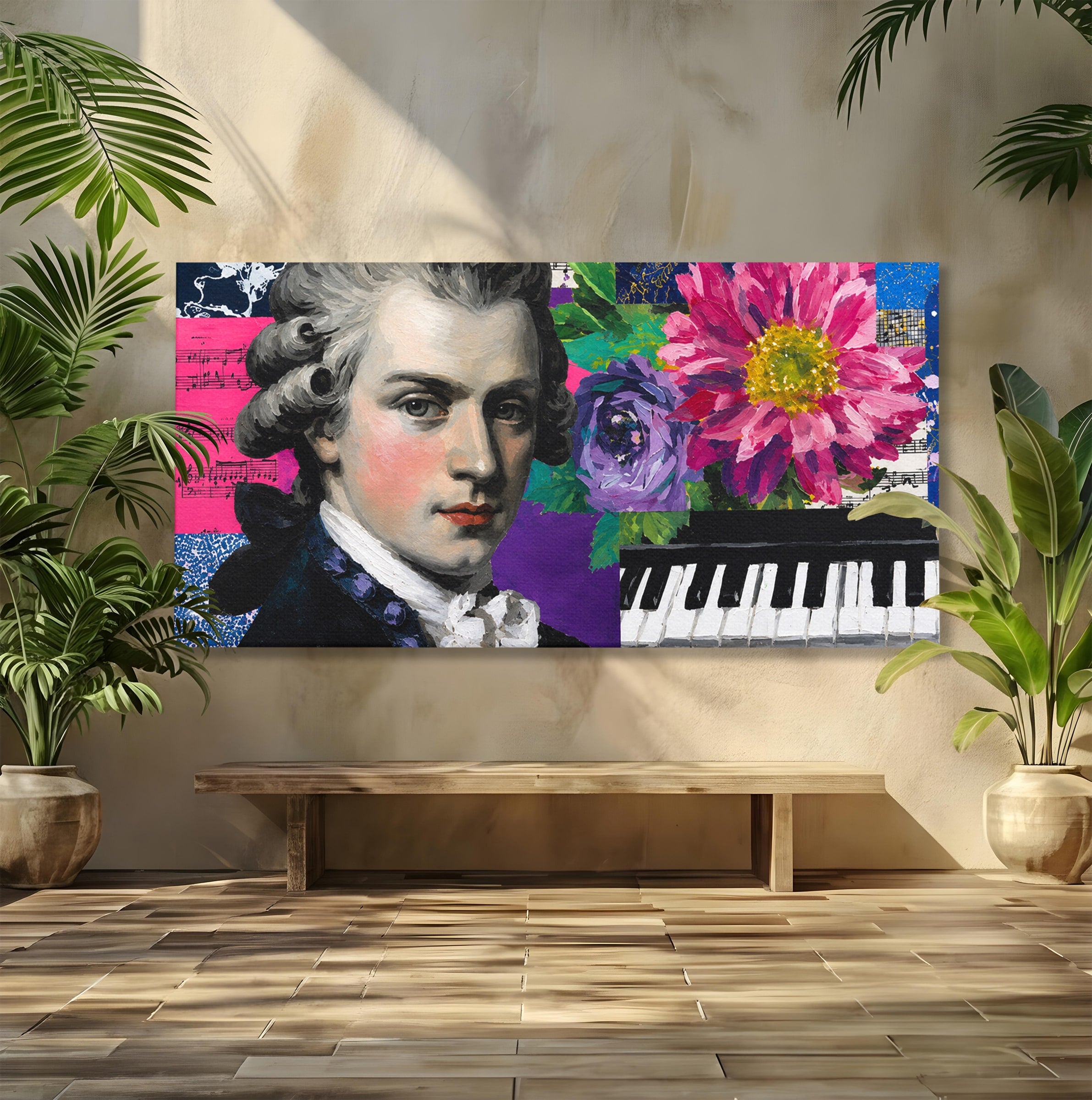 Tablou Canvas Premium LuxCanva® R1051, Portretul Lui Mozart, Portret, Muzician, Clasic, Living, Birou, Culori Vibrante