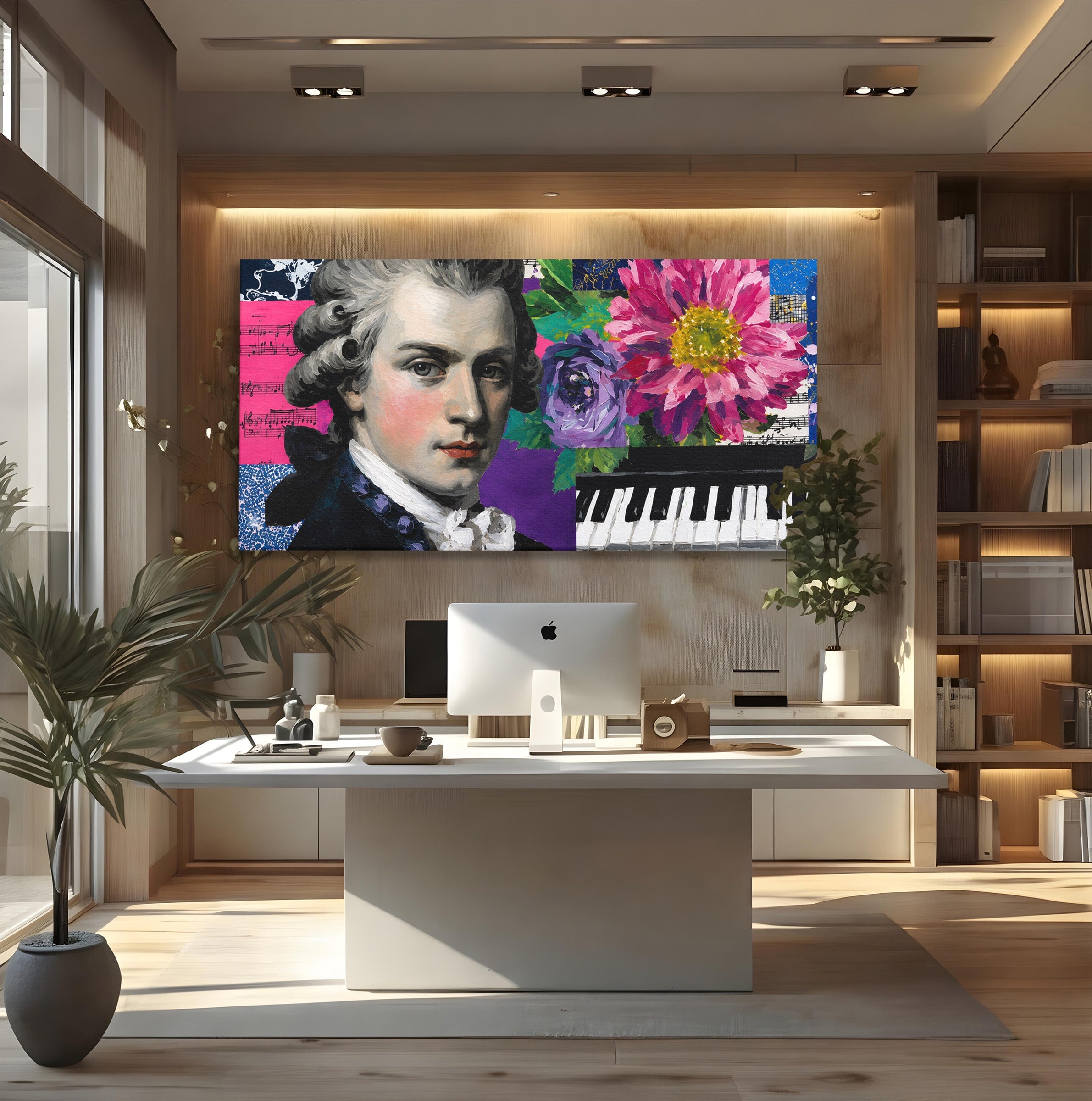 Tablou Canvas Premium LuxCanva® R1051, Portretul Lui Mozart, Portret, Muzician, Clasic, Living, Birou, Culori Vibrante