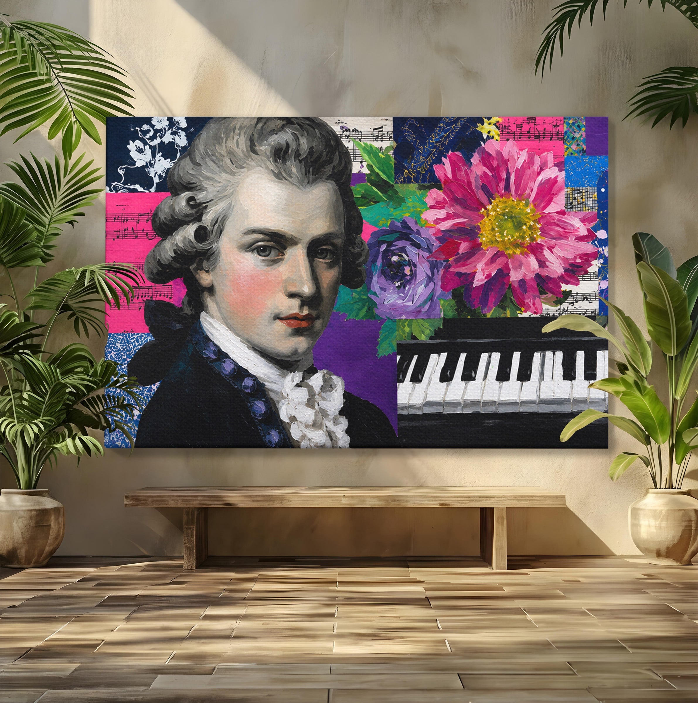 Tablou Canvas Premium LuxCanva® R1051, Portretul Lui Mozart, Portret, Muzician, Clasic, Living, Birou, Culori Vibrante