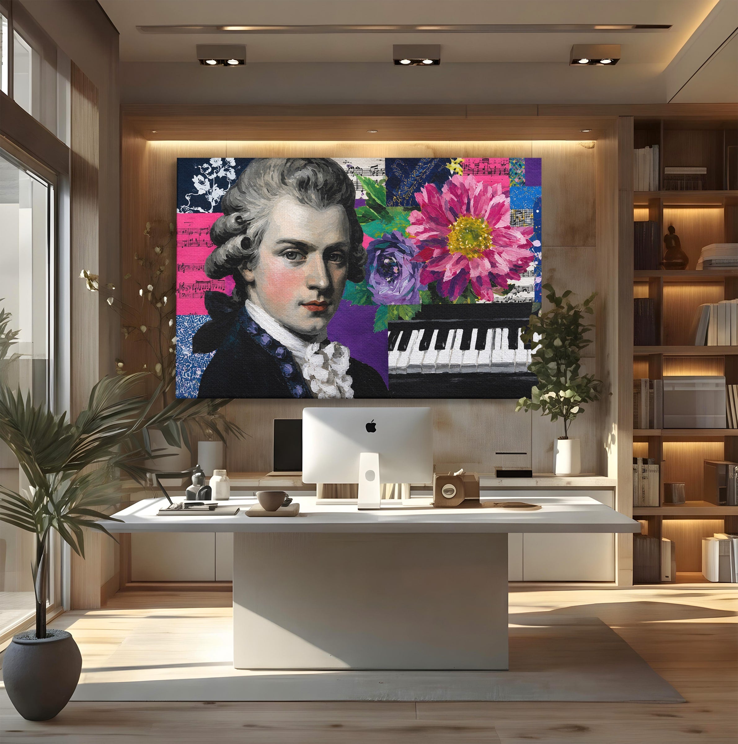 Tablou Canvas Premium LuxCanva® R1051, Portretul Lui Mozart, Portret, Muzician, Clasic, Living, Birou, Culori Vibrante