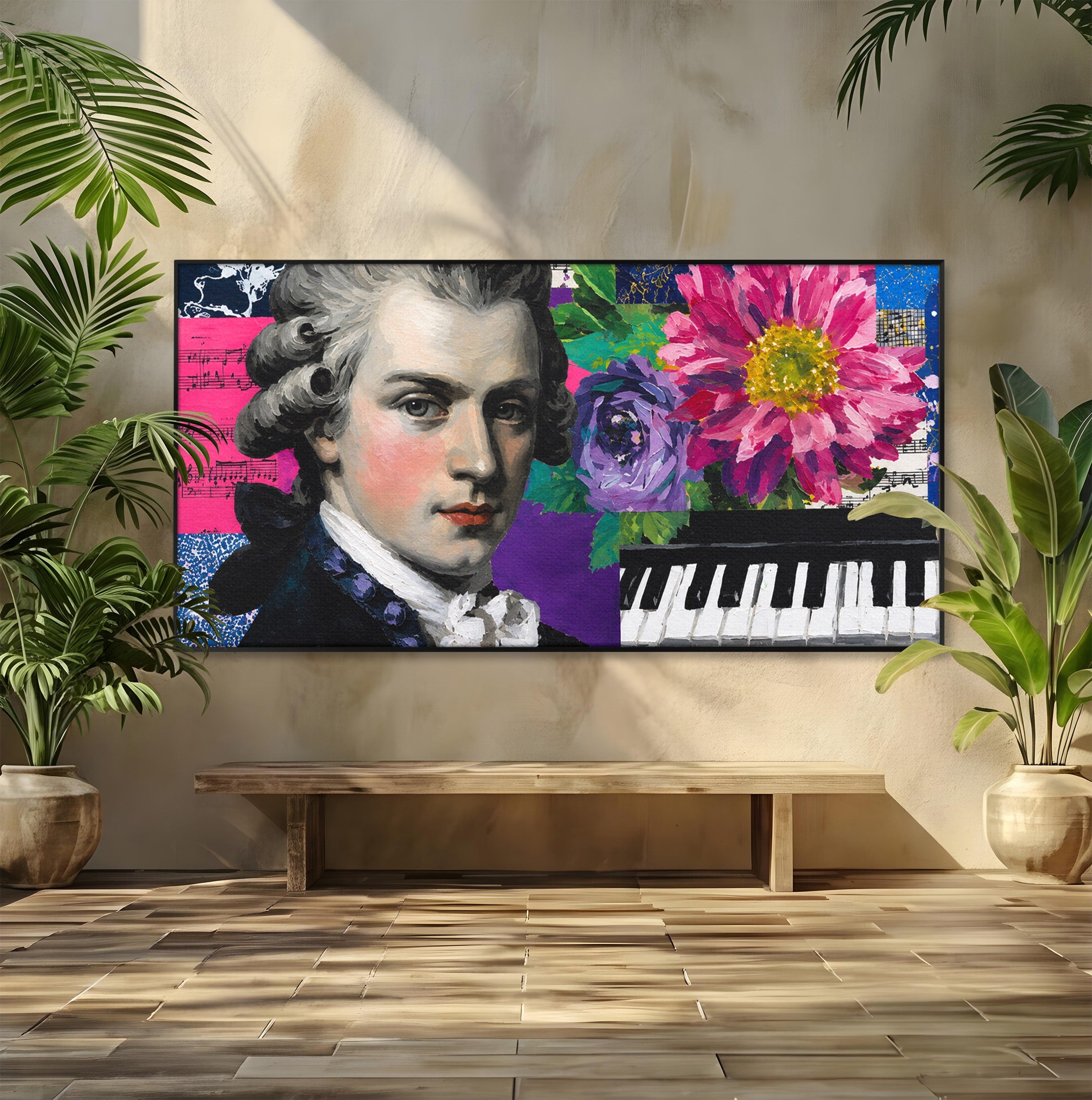 Tablou Canvas Premium LuxCanva® R1051, Portretul Lui Mozart, Portret, Muzician, Clasic, Living, Birou, Culori Vibrante