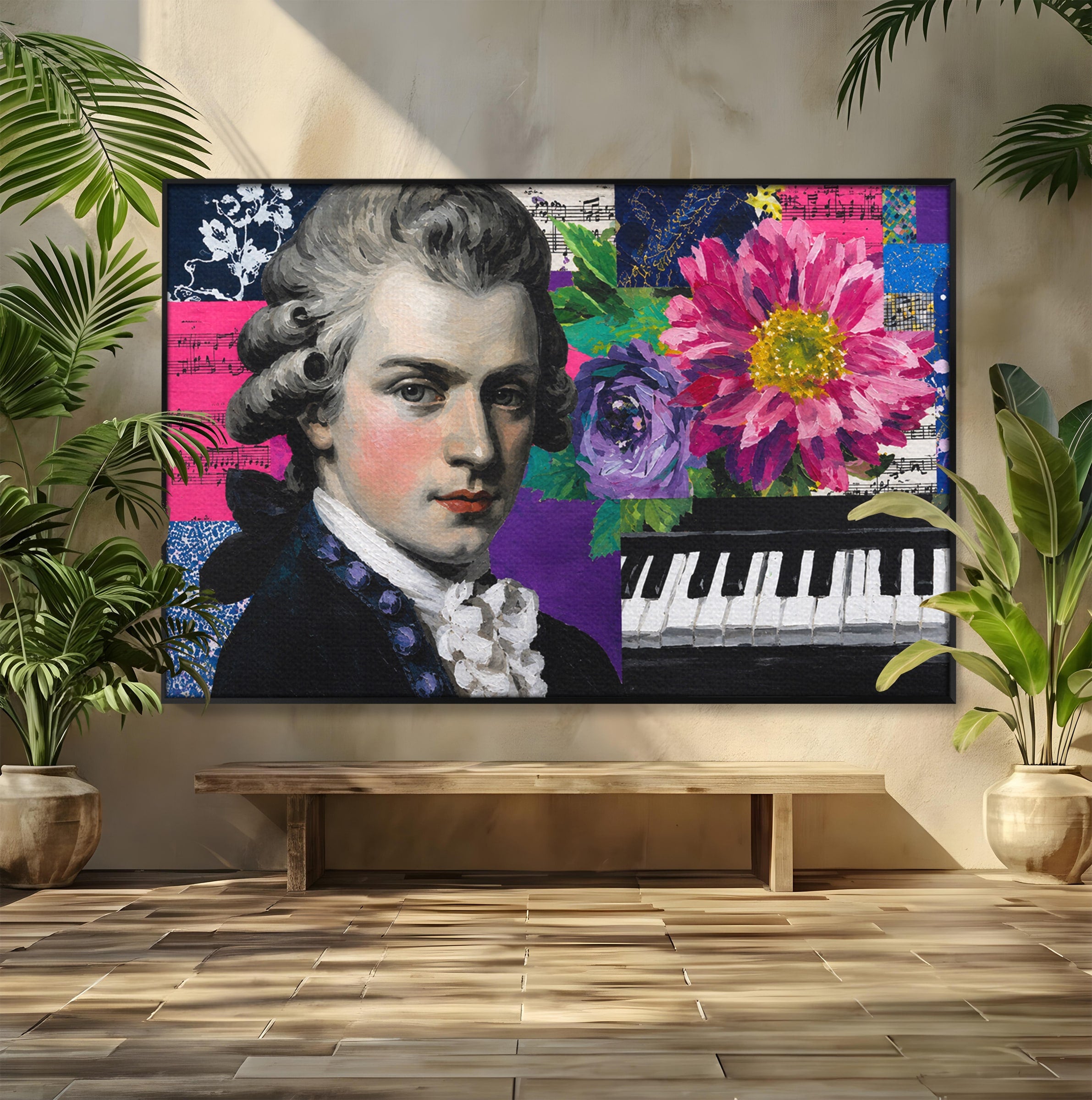 Tablou Canvas Premium LuxCanva® R1051, Portretul Lui Mozart, Portret, Muzician, Clasic, Living, Birou, Culori Vibrante