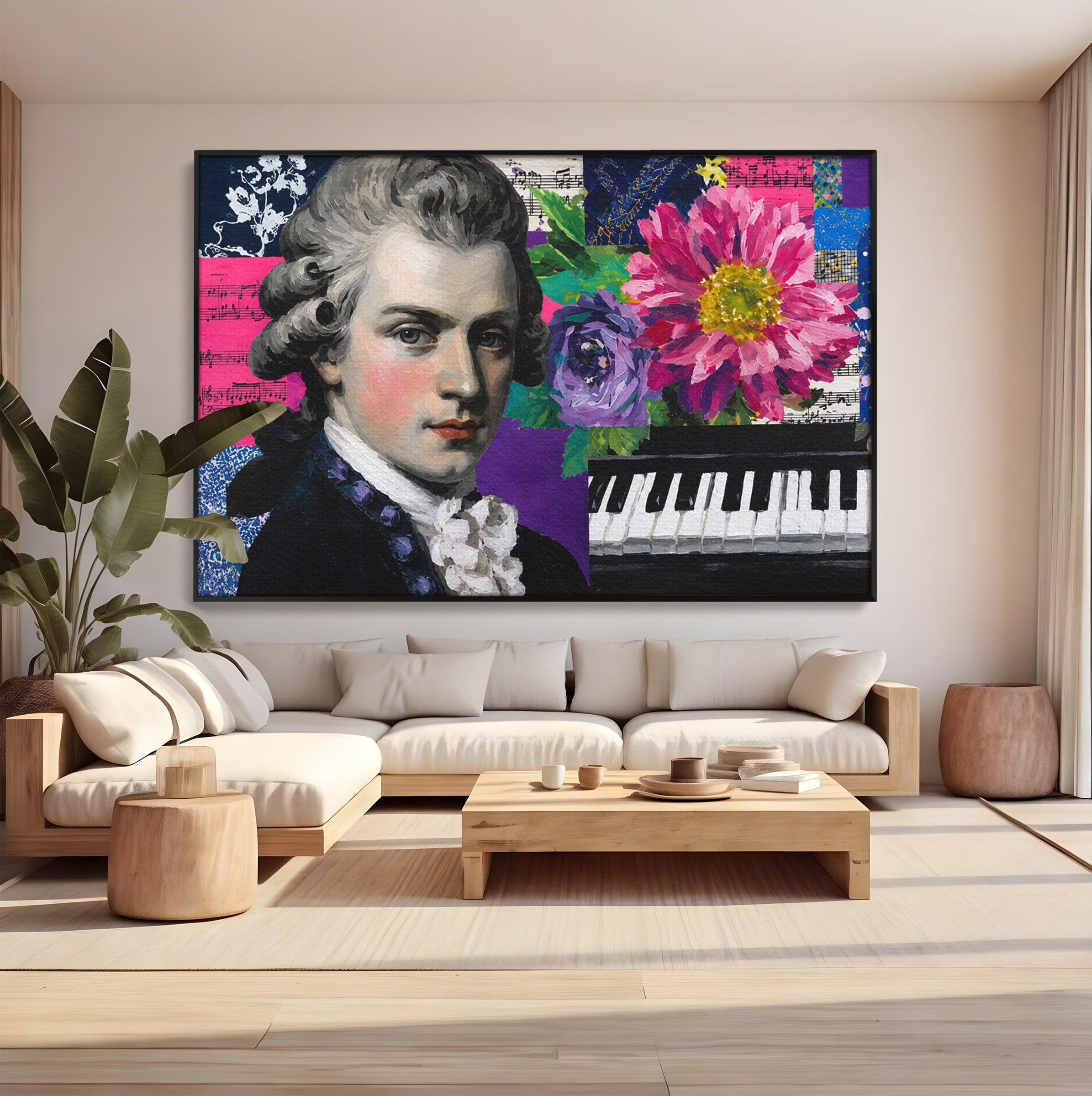 Tablou Canvas Premium LuxCanva® R1051, Portretul Lui Mozart, Portret, Muzician, Clasic, Living, Birou, Culori Vibrante