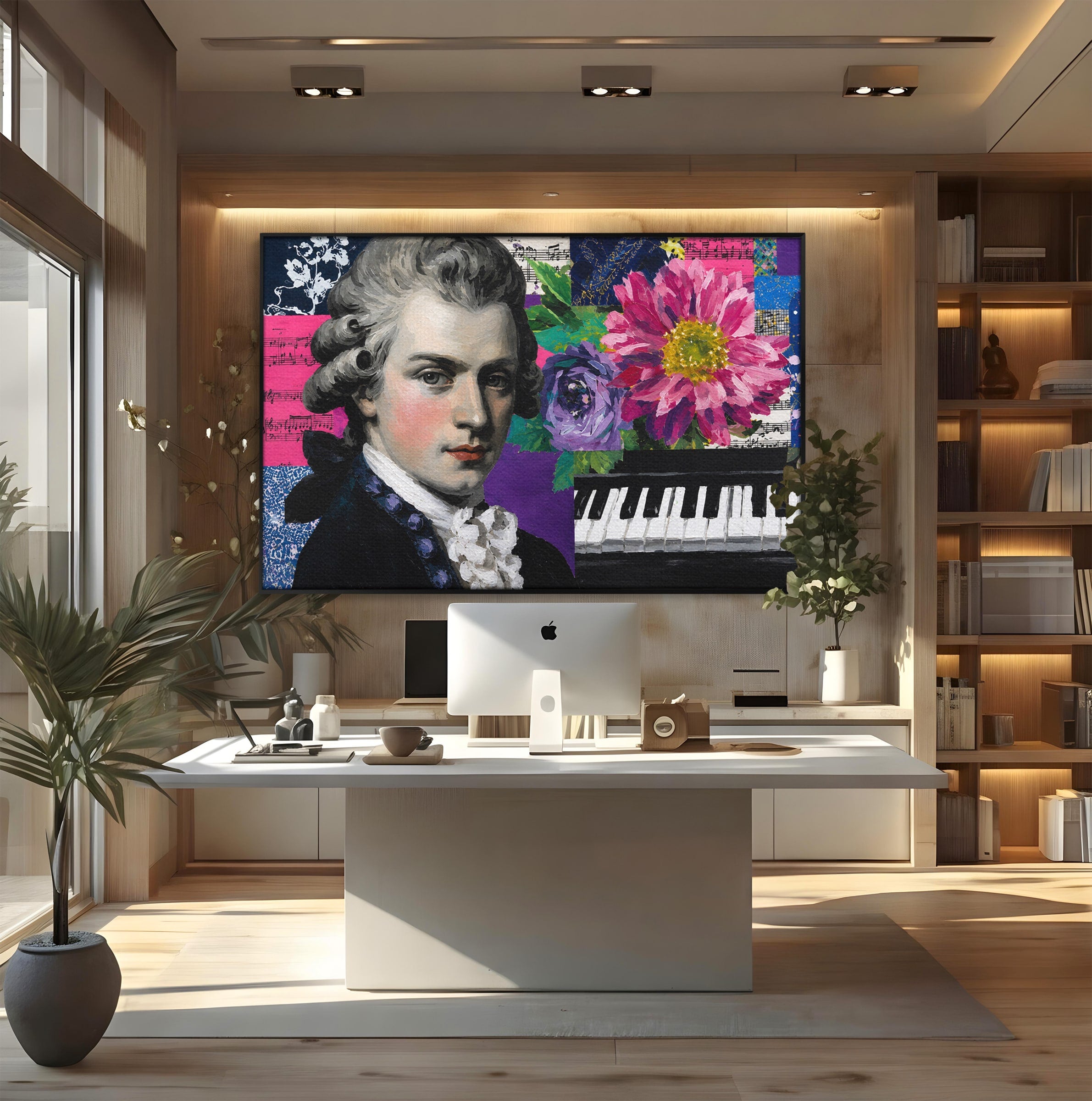Tablou Canvas Premium LuxCanva® R1051, Portretul Lui Mozart, Portret, Muzician, Clasic, Living, Birou, Culori Vibrante