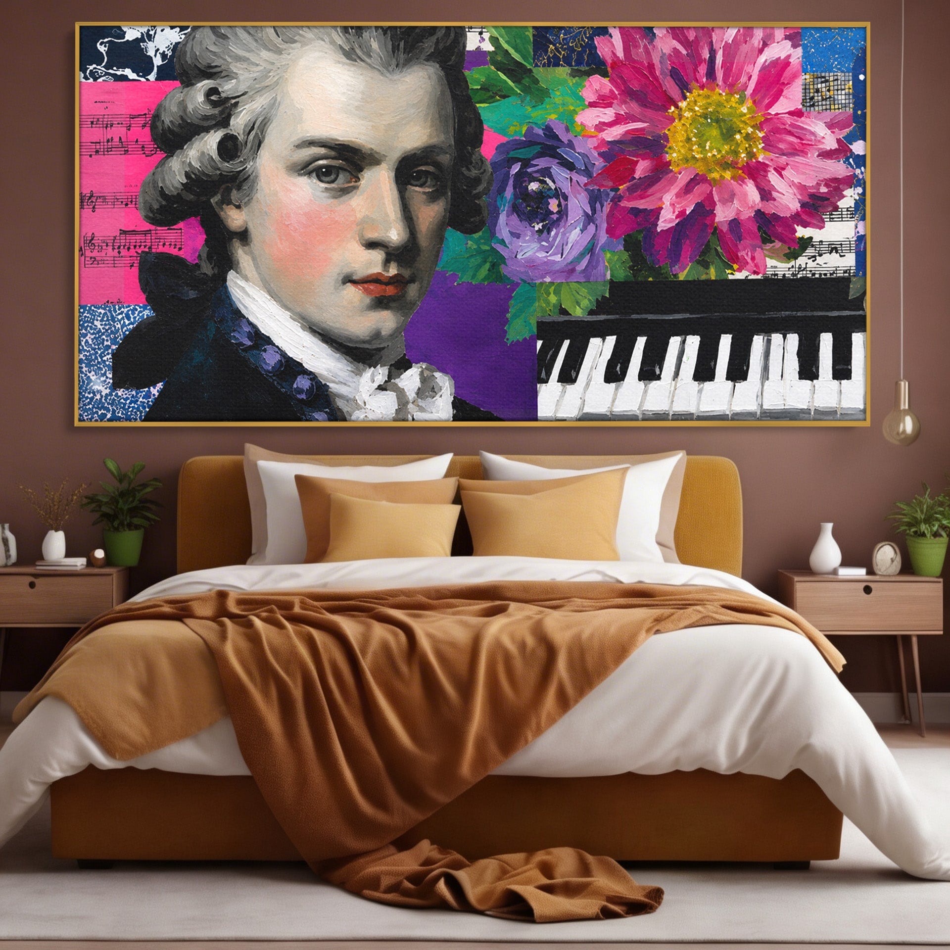 Tablou Canvas Premium LuxCanva® R1051, Portretul Lui Mozart, Portret, Muzician, Clasic, Living, Birou, Culori Vibrante