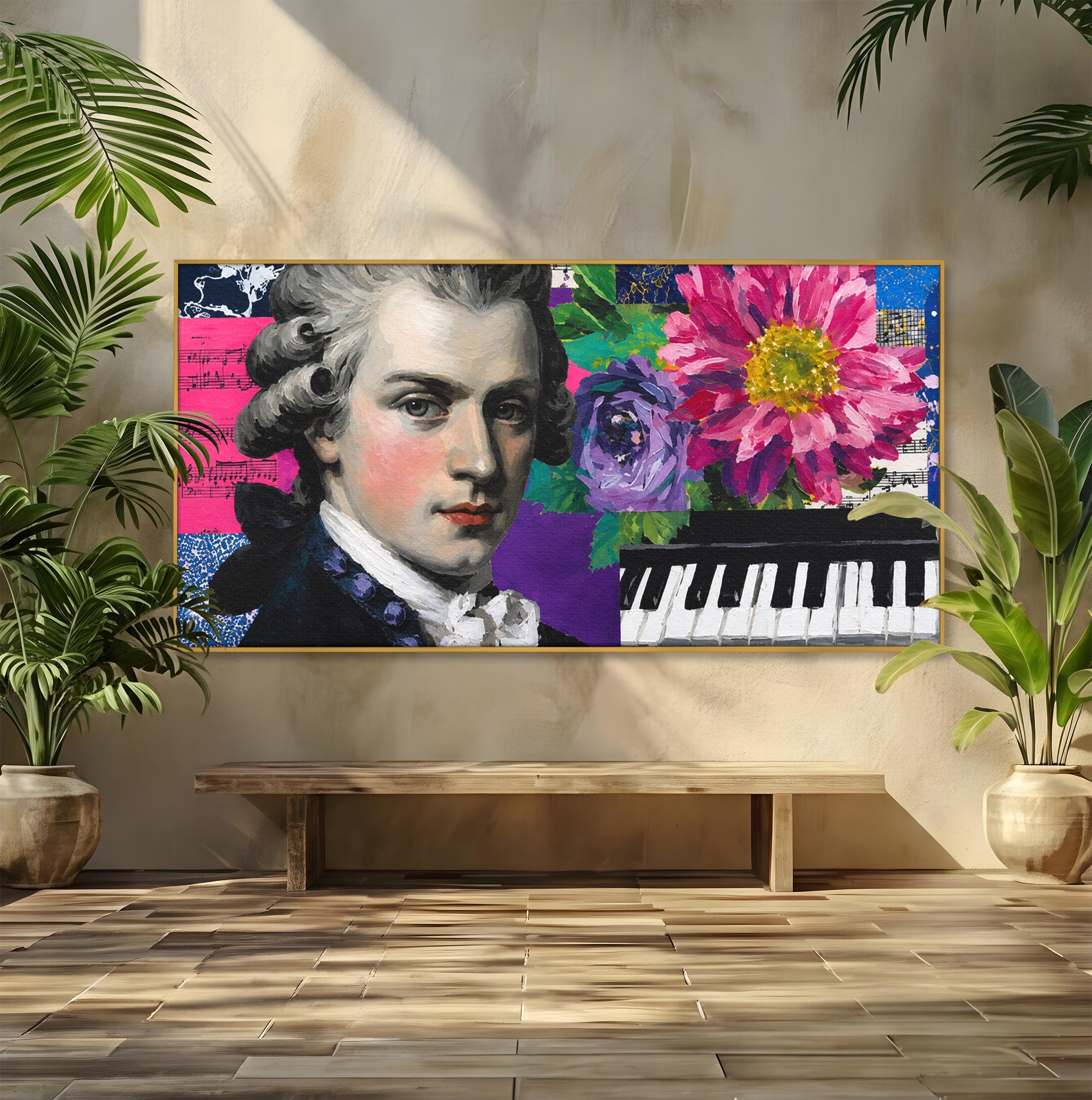 Tablou Canvas Premium LuxCanva® R1051, Portretul Lui Mozart, Portret, Muzician, Clasic, Living, Birou, Culori Vibrante