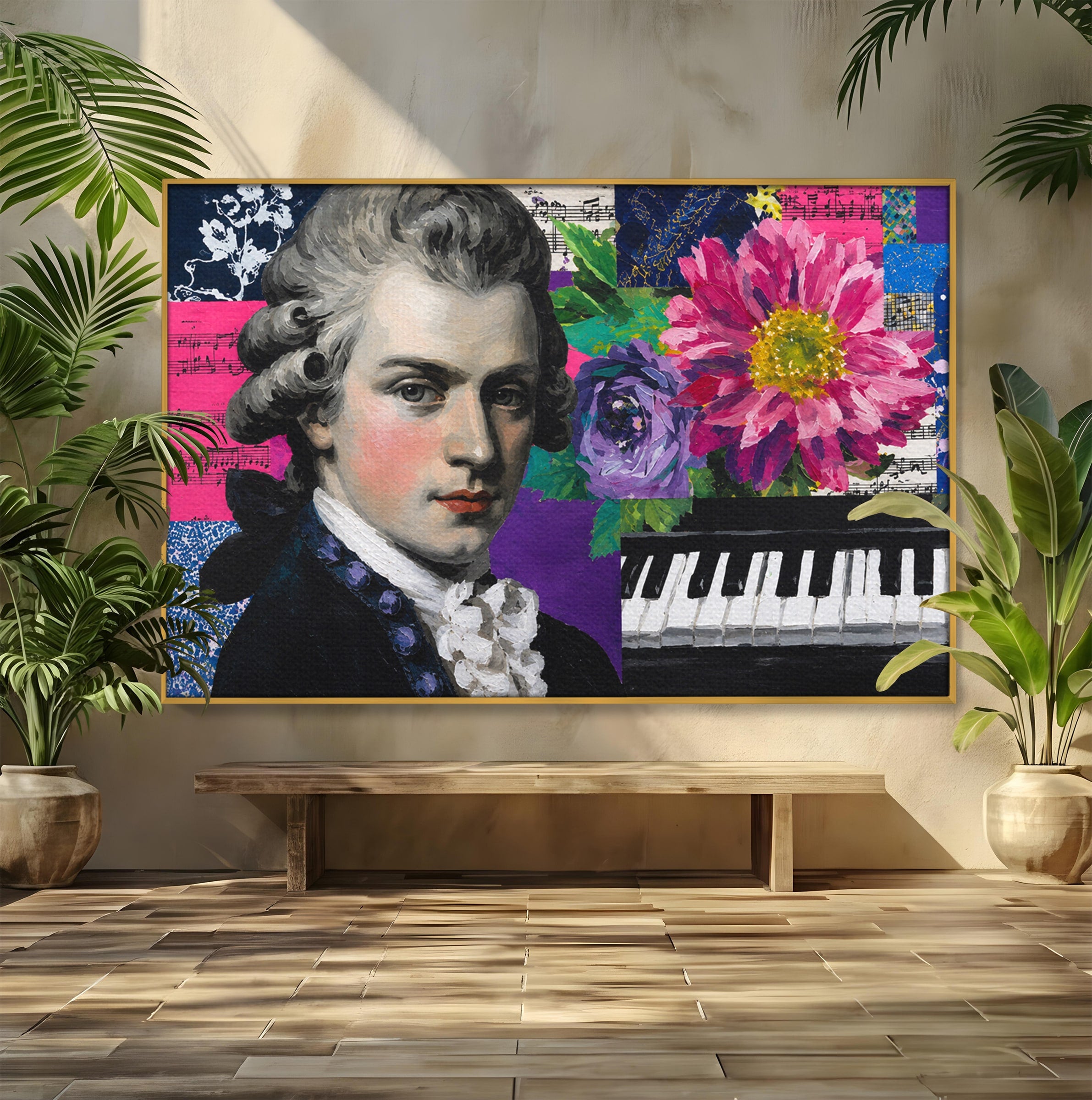 Tablou Canvas Premium LuxCanva® R1051, Portretul Lui Mozart, Portret, Muzician, Clasic, Living, Birou, Culori Vibrante