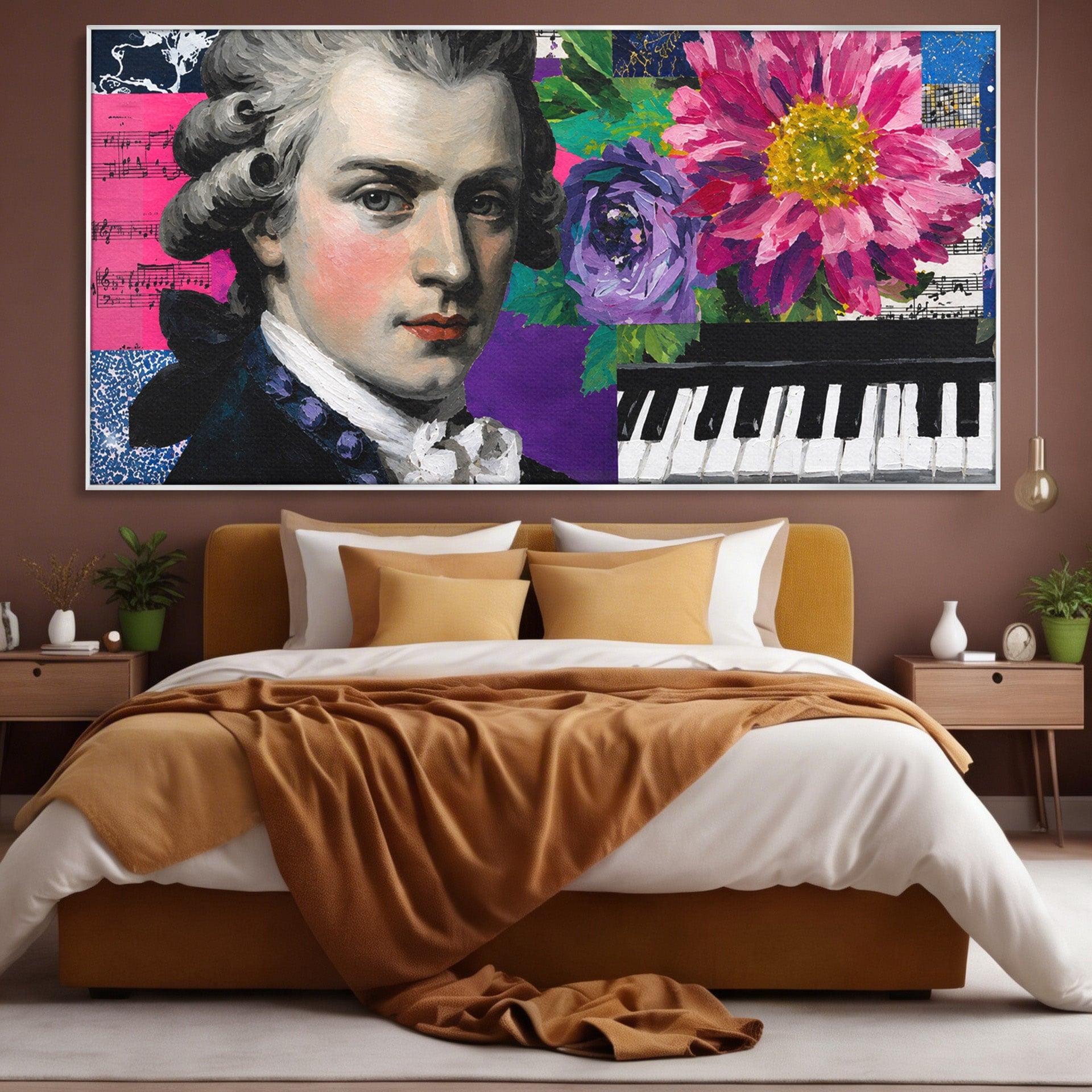 Tablou Canvas Premium LuxCanva® R1051, Portretul Lui Mozart, Portret, Muzician, Clasic, Living, Birou, Culori Vibrante