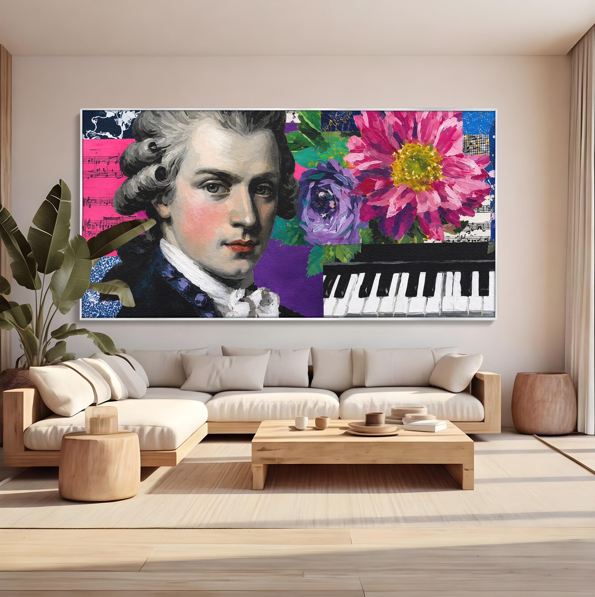 Tablou Canvas Premium LuxCanva® R1051, Portretul Lui Mozart, Portret, Muzician, Clasic, Living, Birou, Culori Vibrante