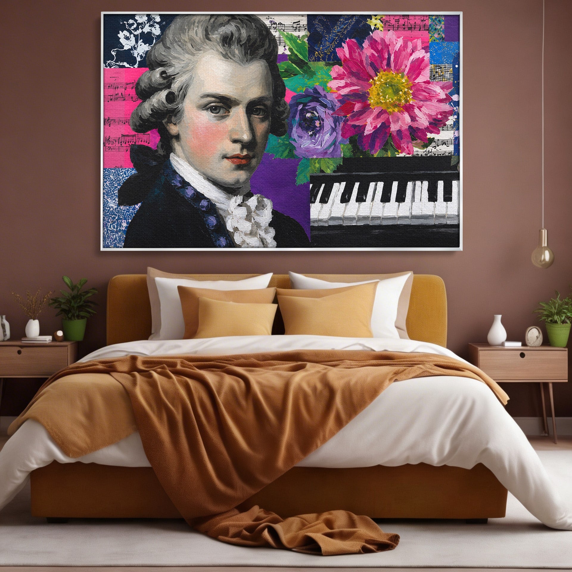 Tablou Canvas Premium LuxCanva® R1051, Portretul Lui Mozart, Portret, Muzician, Clasic, Living, Birou, Culori Vibrante