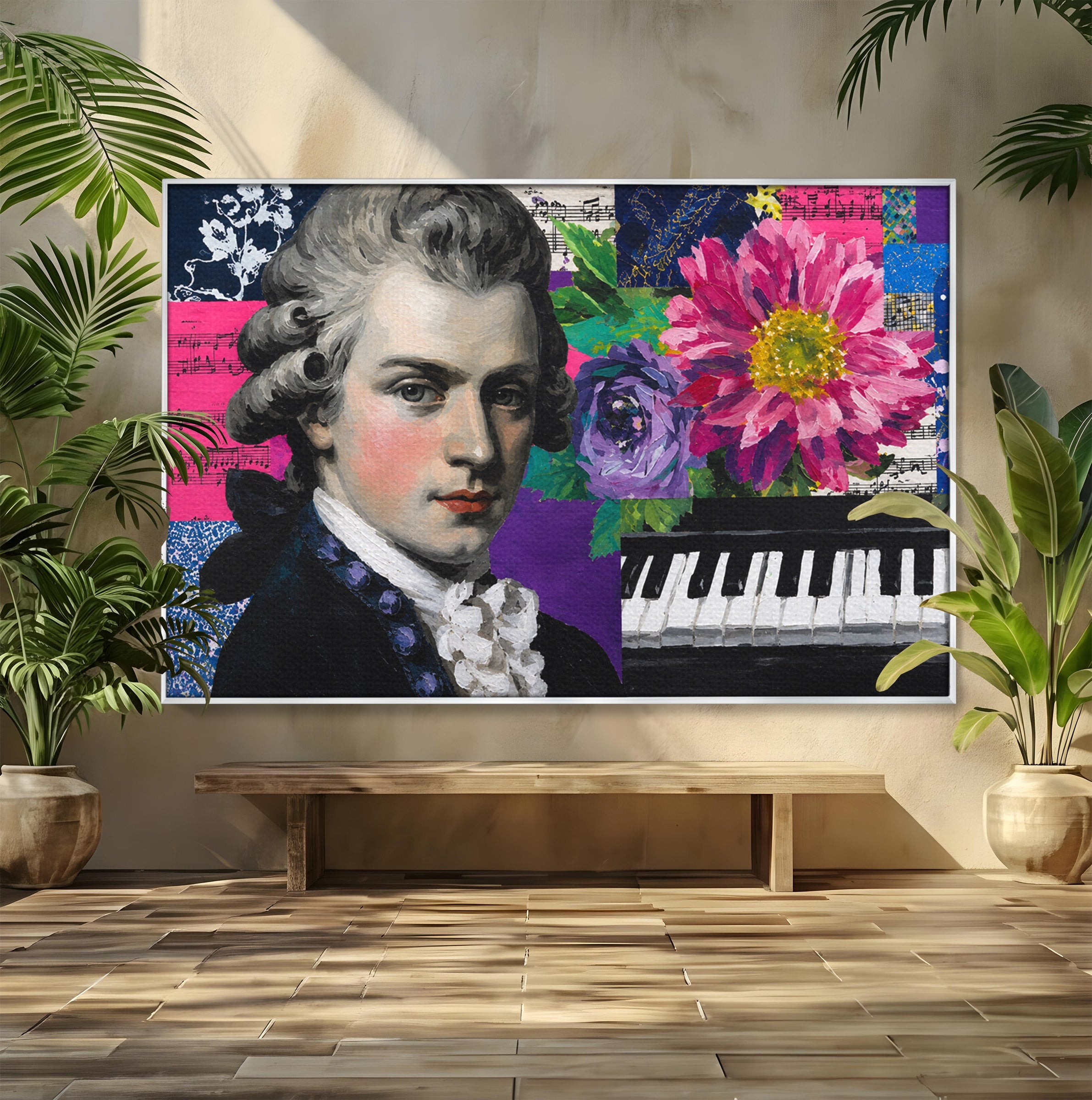 Tablou Canvas Premium LuxCanva® R1051, Portretul Lui Mozart, Portret, Muzician, Clasic, Living, Birou, Culori Vibrante