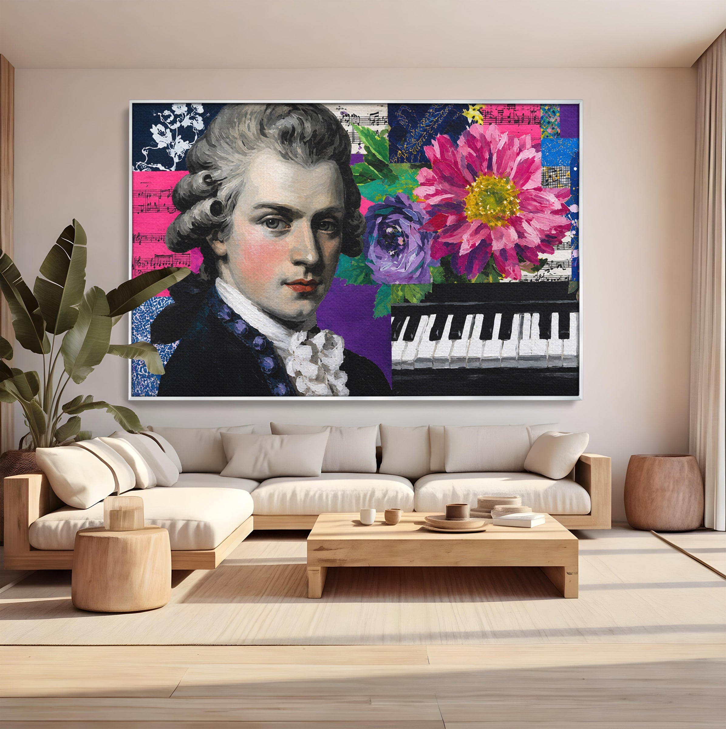 Tablou Canvas Premium LuxCanva® R1051, Portretul Lui Mozart, Portret, Muzician, Clasic, Living, Birou, Culori Vibrante